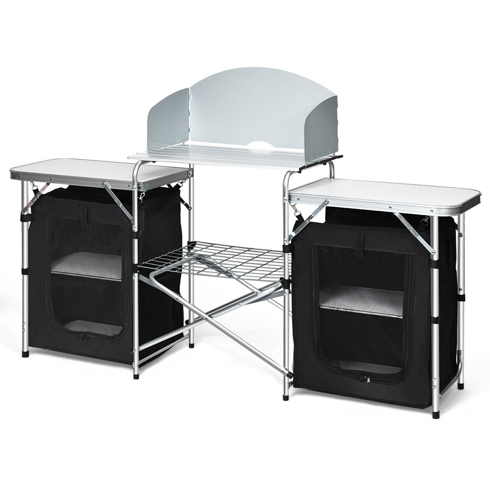 Costway 2 in 1 Black Folding Aluminium Table with Windshield Image 1