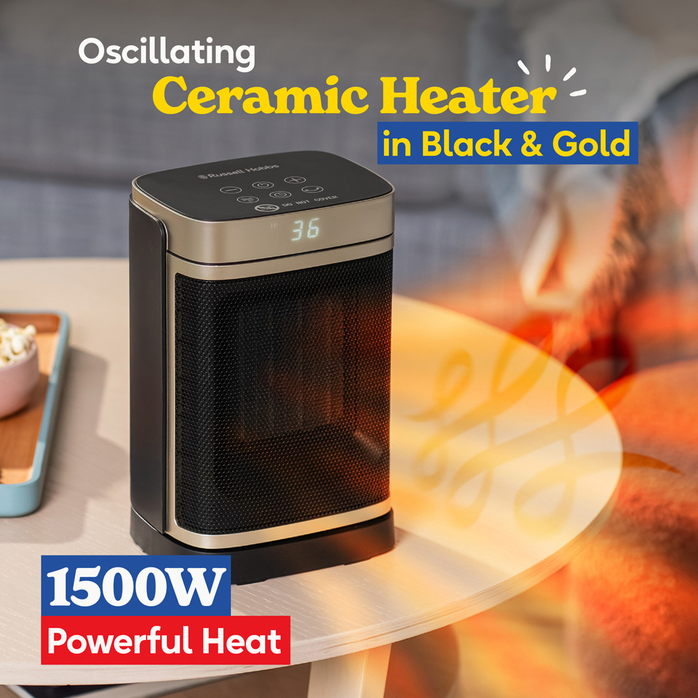 Russell Hobbs RHCH2001G Black and Gold Square Oscillating Ceramic Heater 1500W Image 3