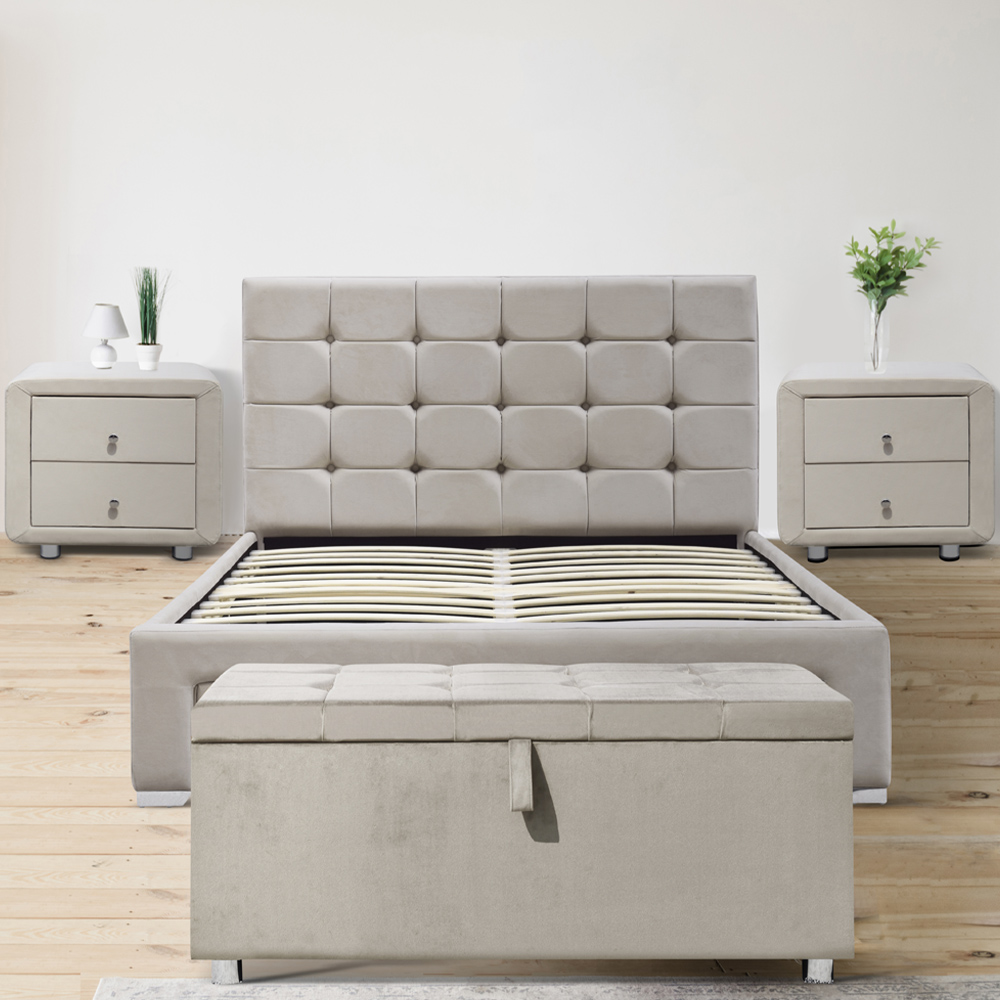 Brooklyn Cream Plush Velvet 4 Piece Bedroom Furniture Set Image 1