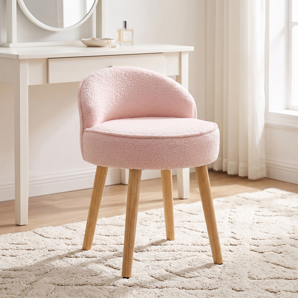 Living and Home Pink Teddy Fleece Low Backrest Vanity Stool Image 8