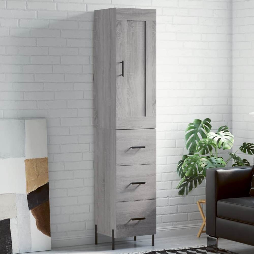 vidaXL Single Door 3 Drawer Grey Sonoma Highboard Image 1