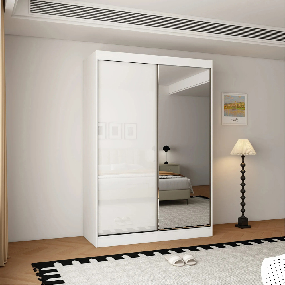 ARTESA Pacific 2 Door Gloss White Mirrored Sliding Wardrobe Image 2