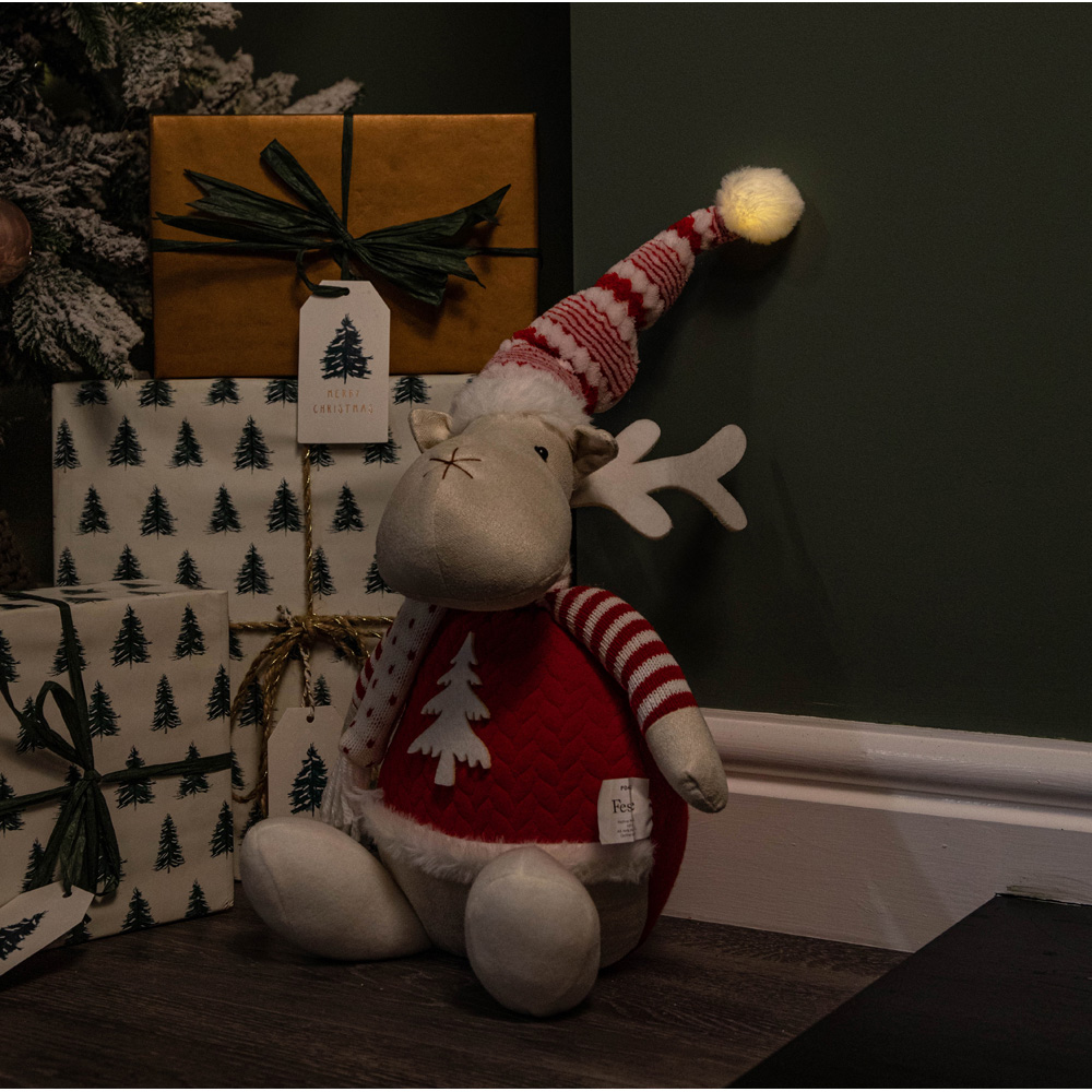 Samuel Alexander Light Up Sitting Reindeer Christmas Decoration with Red and White Jumper Image 6