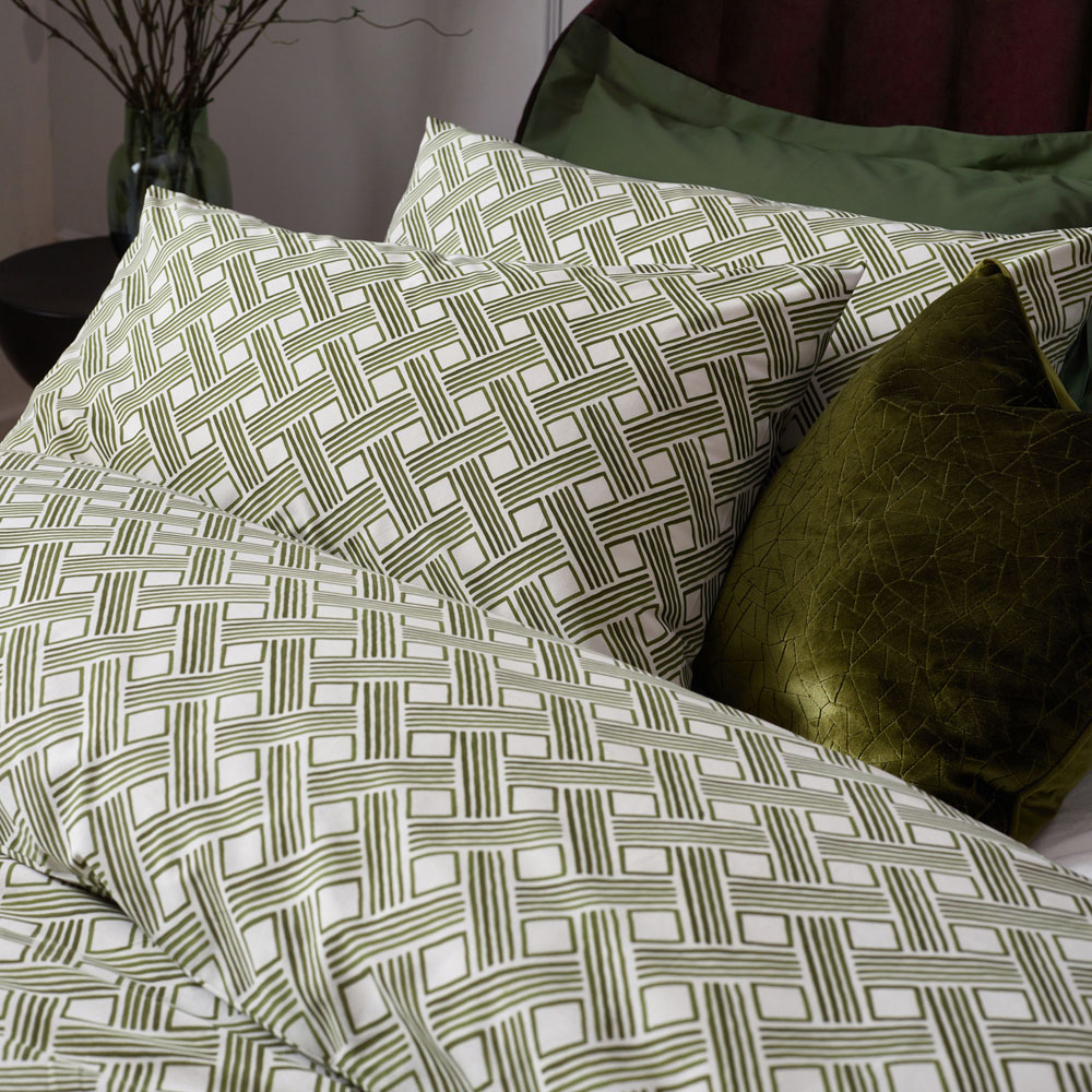 Hoem Alexa Super King Olive Abstract Geometric Duvet Set Image 3
