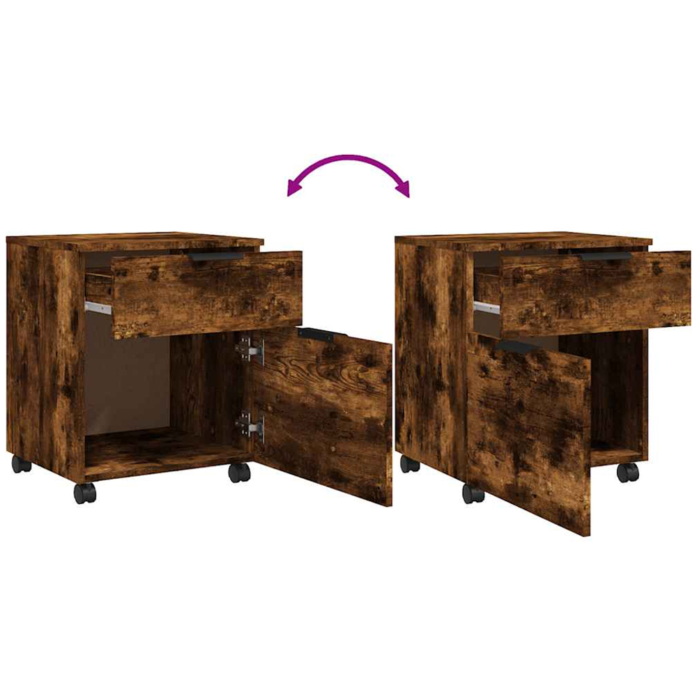 vidaXL Single Door Single Drawer Smoked Oak File Cabinet with Swivel Wheels Image 7