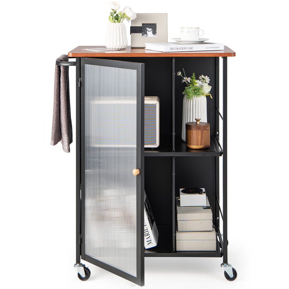 Costway Single Door Black Mobile Cabinet Cart Image 3