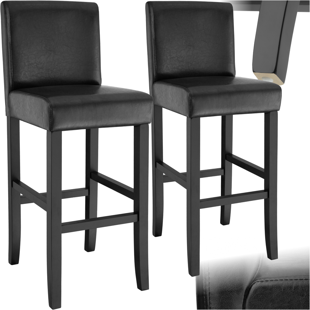 Tectake Black Leather Padded Bar Stool Set of 2 Image 2