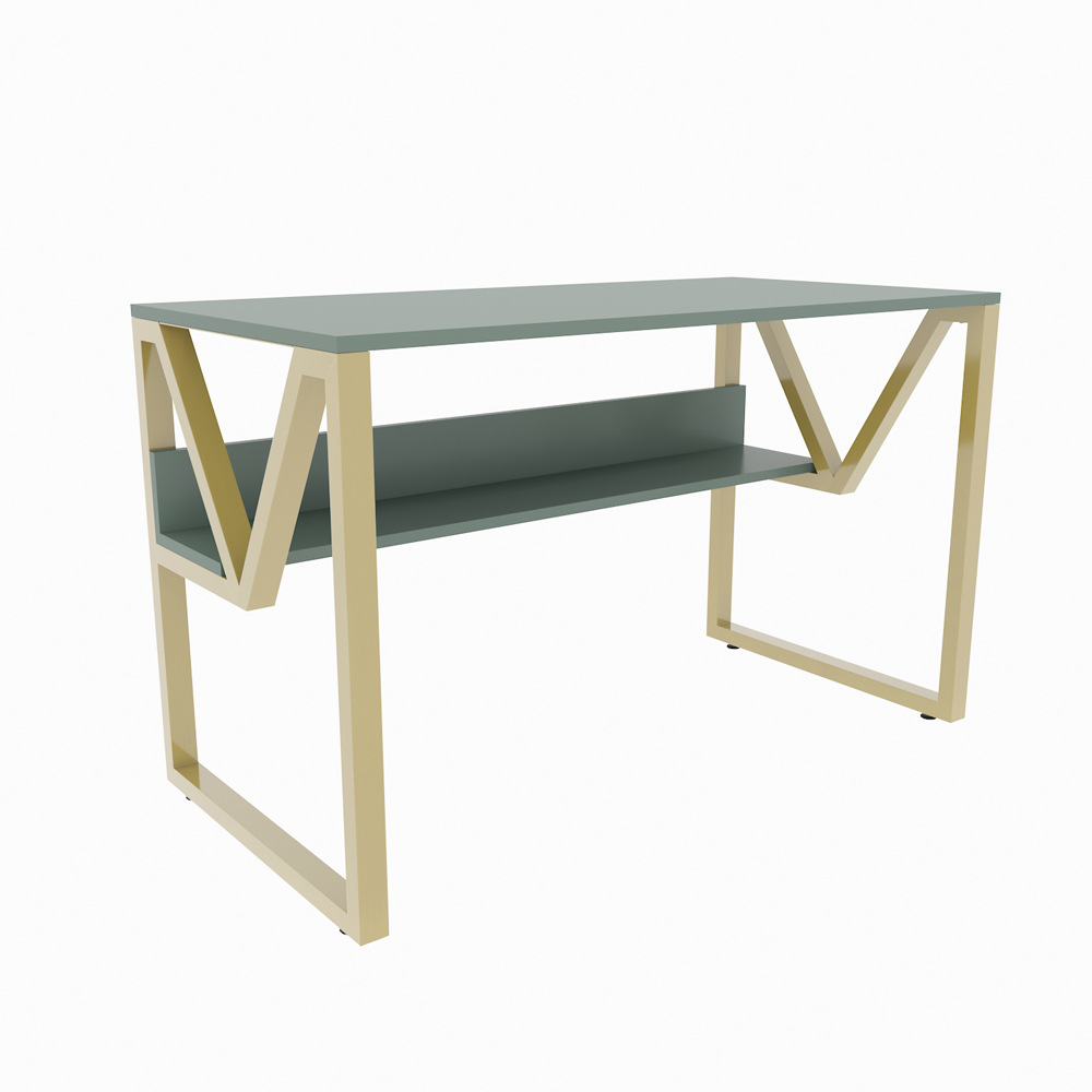 Decorotika Lona Single Shelf Study and Writing Desk Green and Gold Image 2