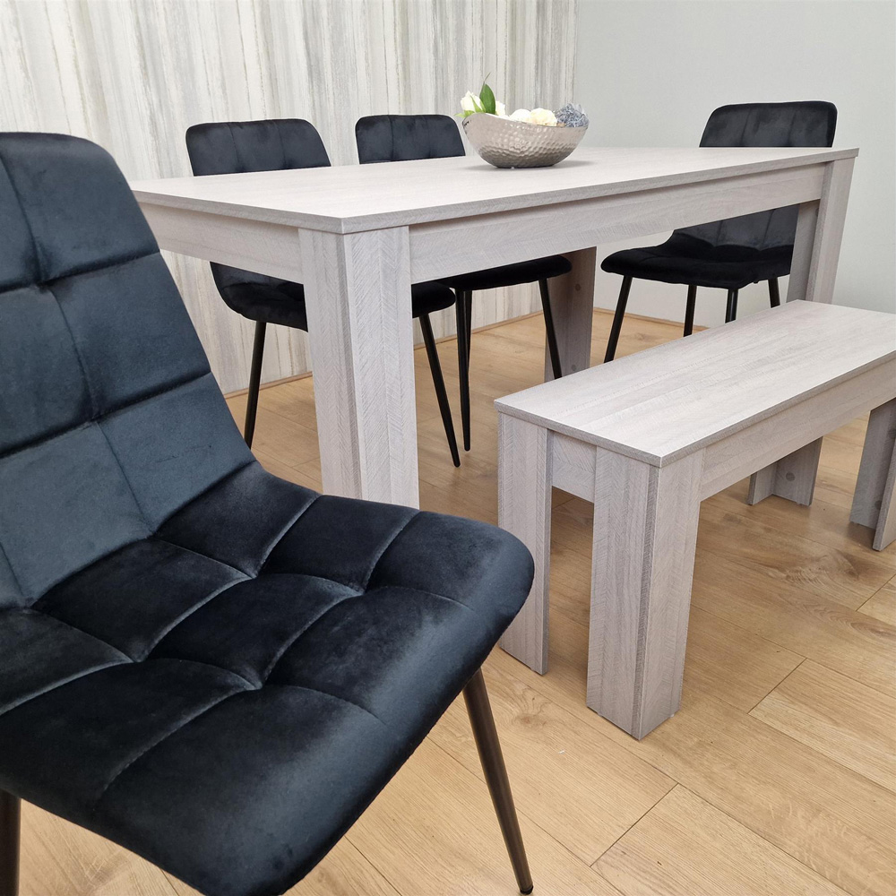 Portland 6 Seater Velvet Dining Bench Set Grey and Black Image 3