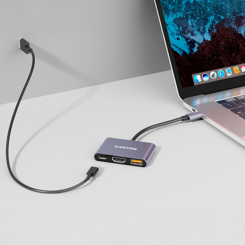 Canyon DS-4 3-in-1 Grey USB-C Port Hub Image 2