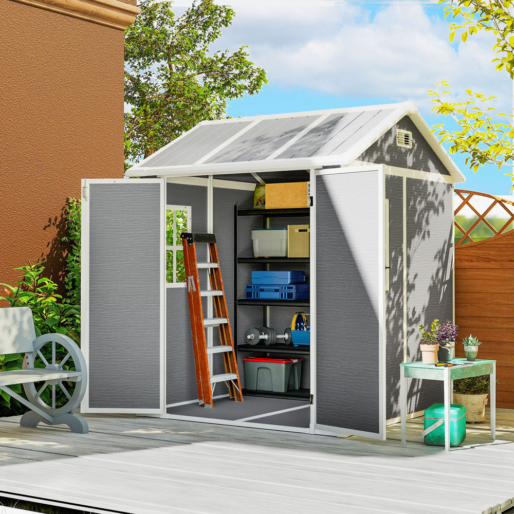 Outsunny 6 x 6ft Grey Plastic Garden Shed with Floor Image 2