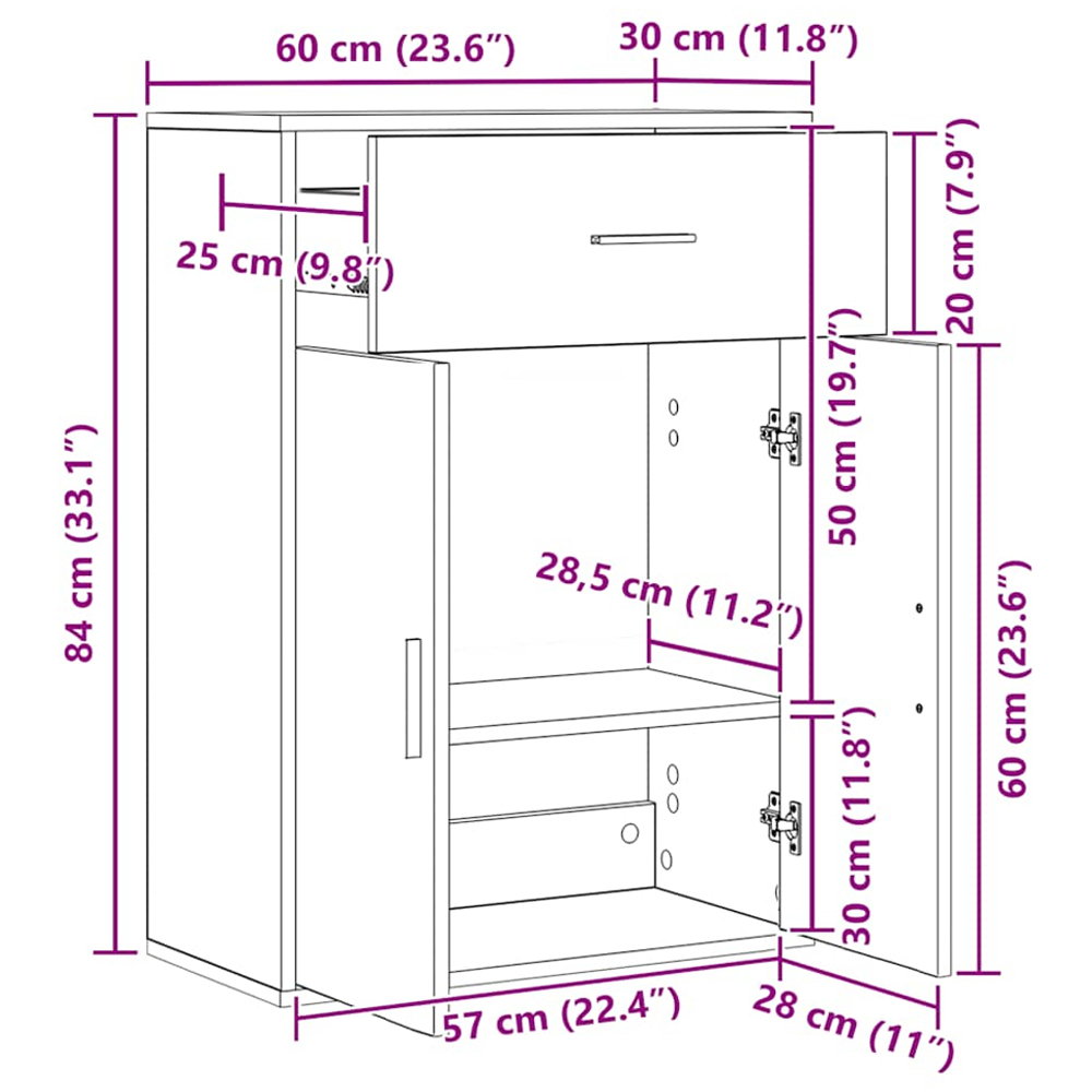 vidaXL 2 Door Single Drawer White Sideboard Image 9