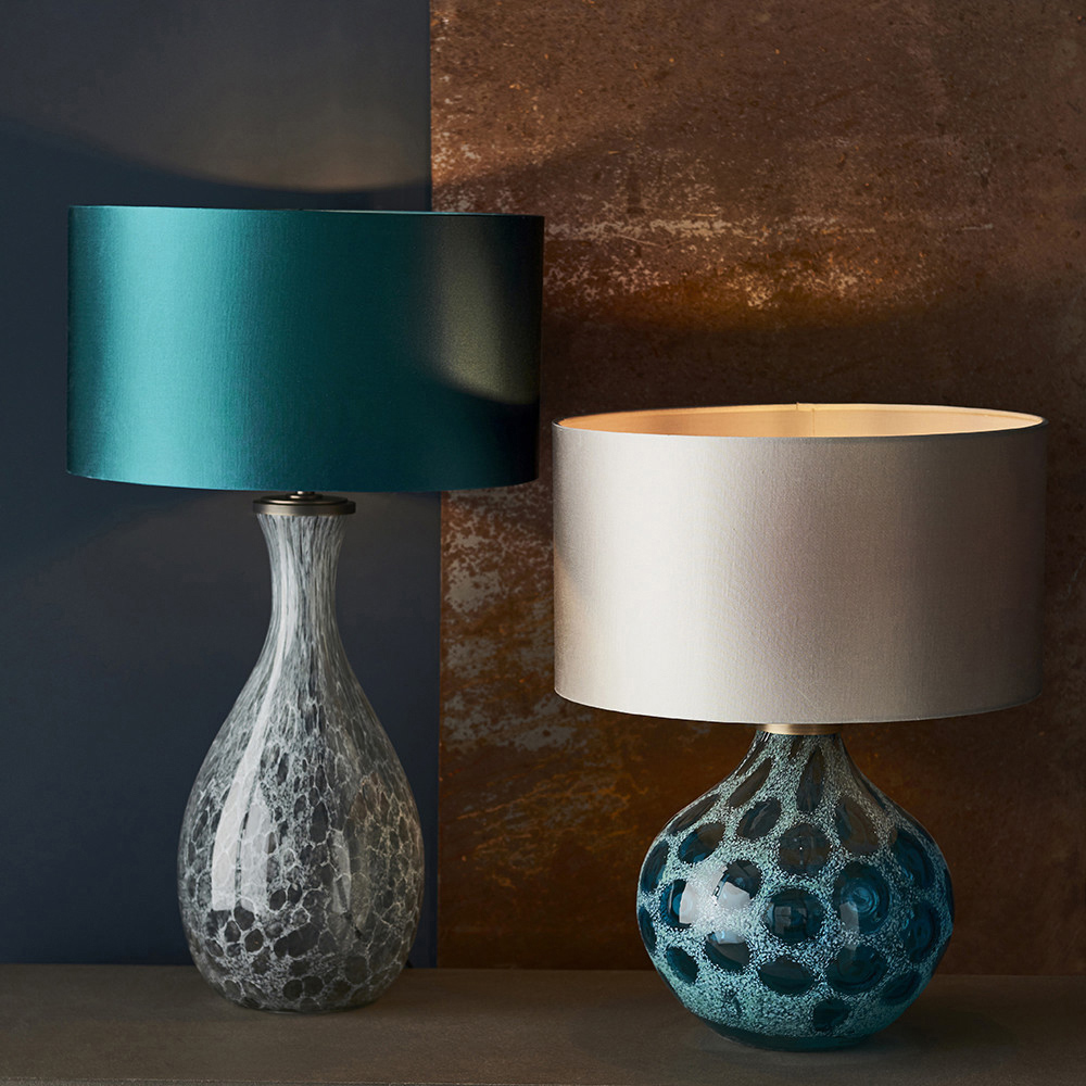 Merano Vibo Teal Glass and Antique Brass Plate Table Lamp Image 8