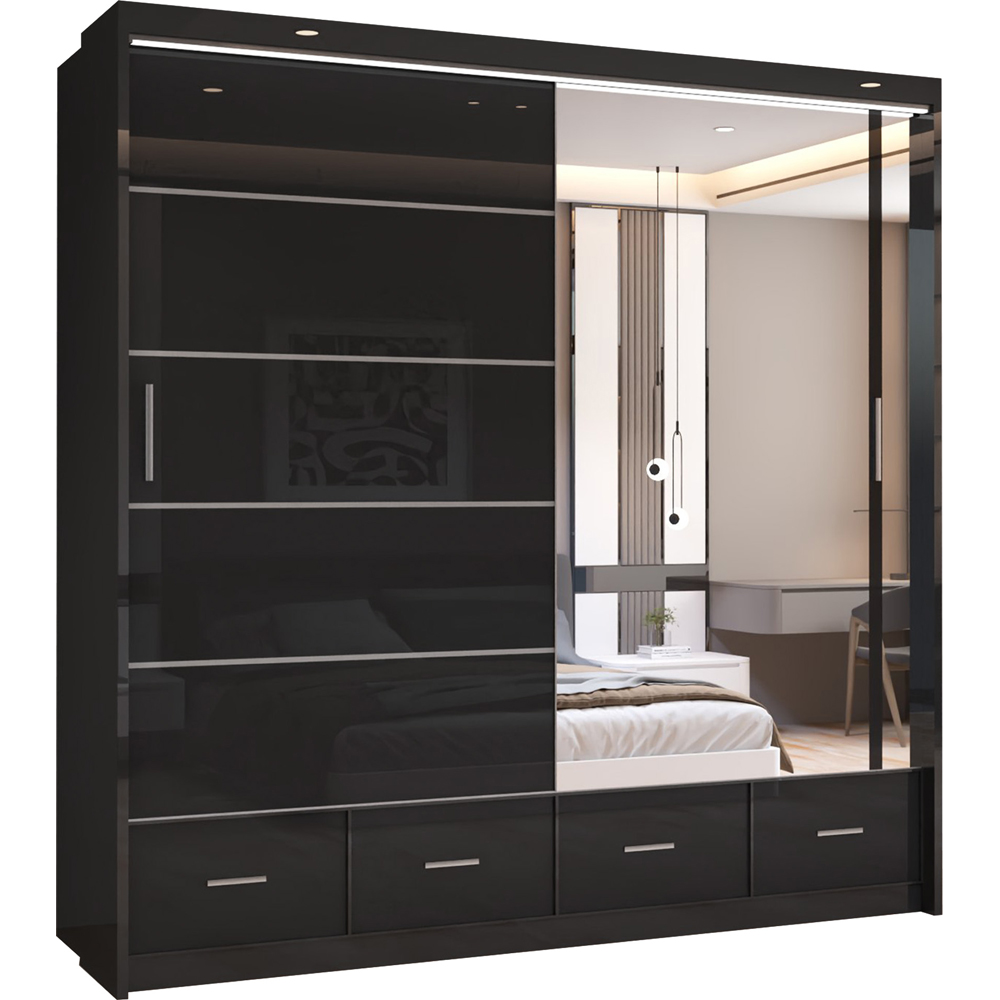 Sliding Wardrobes 4U Sycylia 2 Door 4 Drawer Black High Gloss Mirror Wardrobe Image 2
