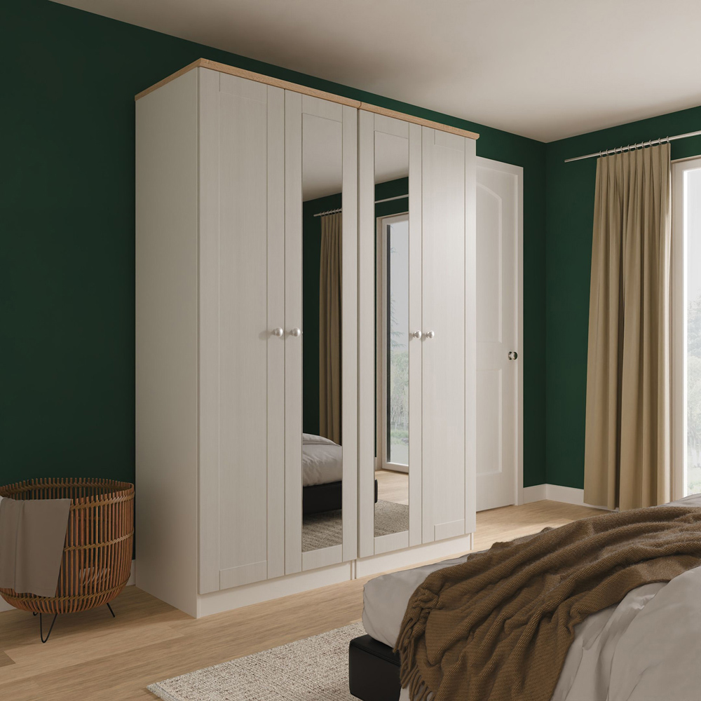 Crowndale Sussex 4 Door Grey Ash and Bardolino Oak Tall Mirror Wardrobe Ready Assembled Image 9