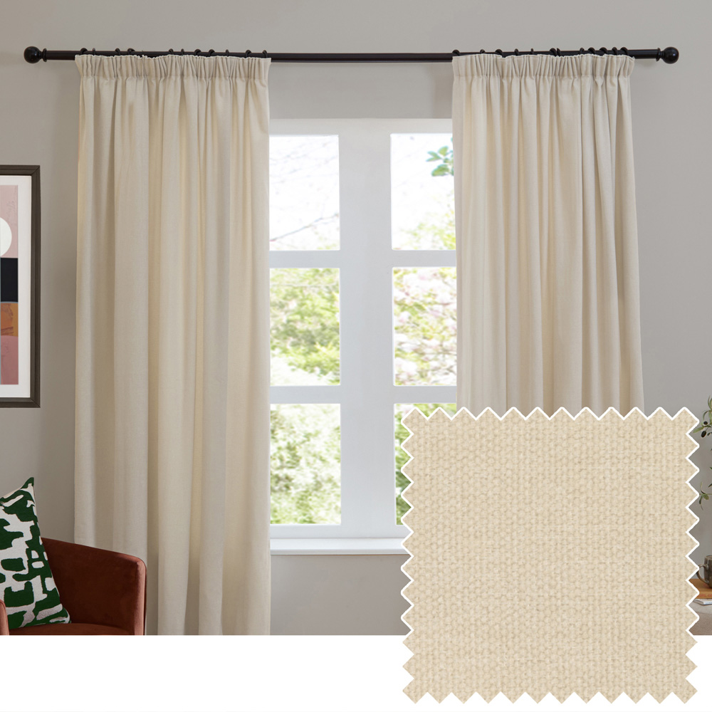 Furn Soft Chenille Ecru Blackout Pencil Pleat Curtains 117 x 183cm Image 5