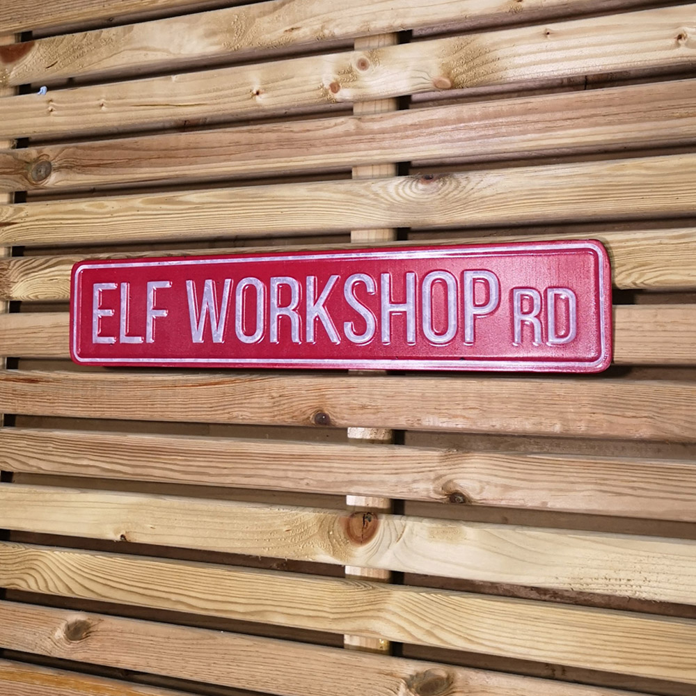 Samuel Alexander Red Metal Elf Workshop Road Sign Board 50cm Image 4