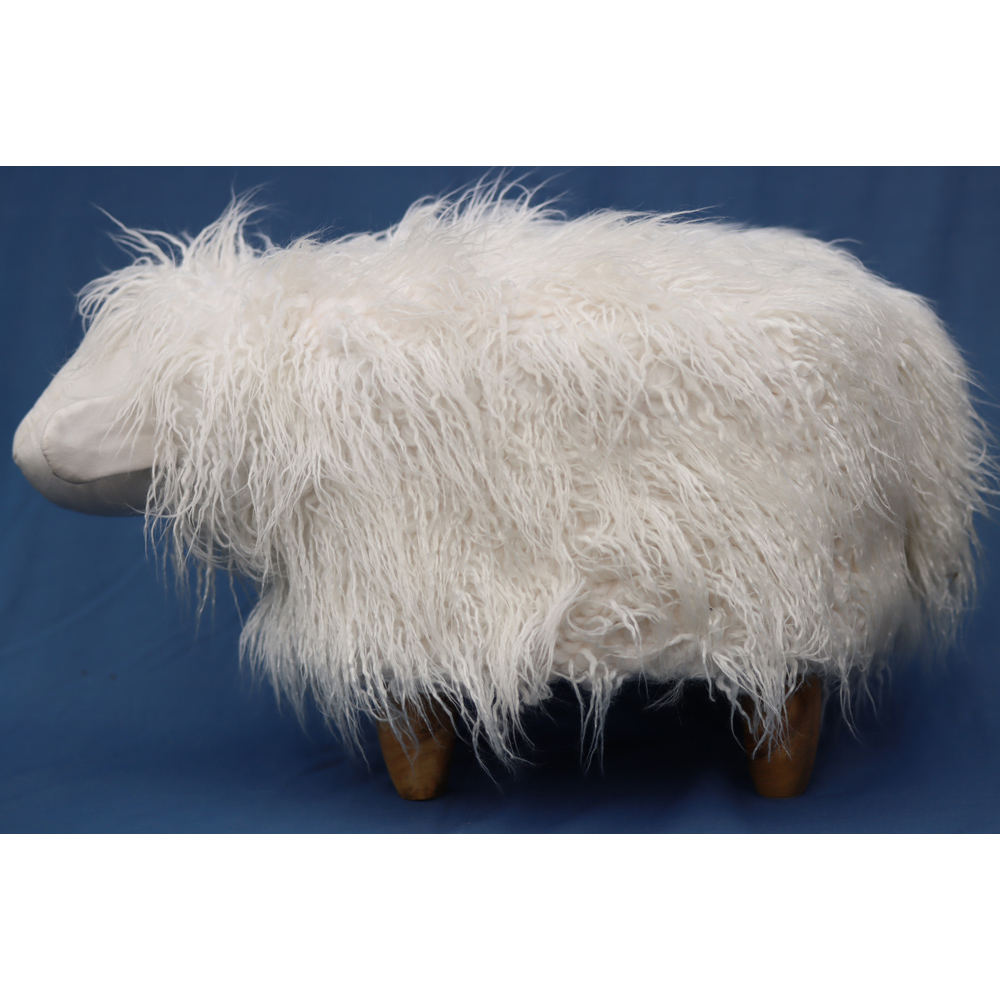 Gardeco Shaggy The Sheep Long Shaggy Synthetic Fur Footstool Image 5