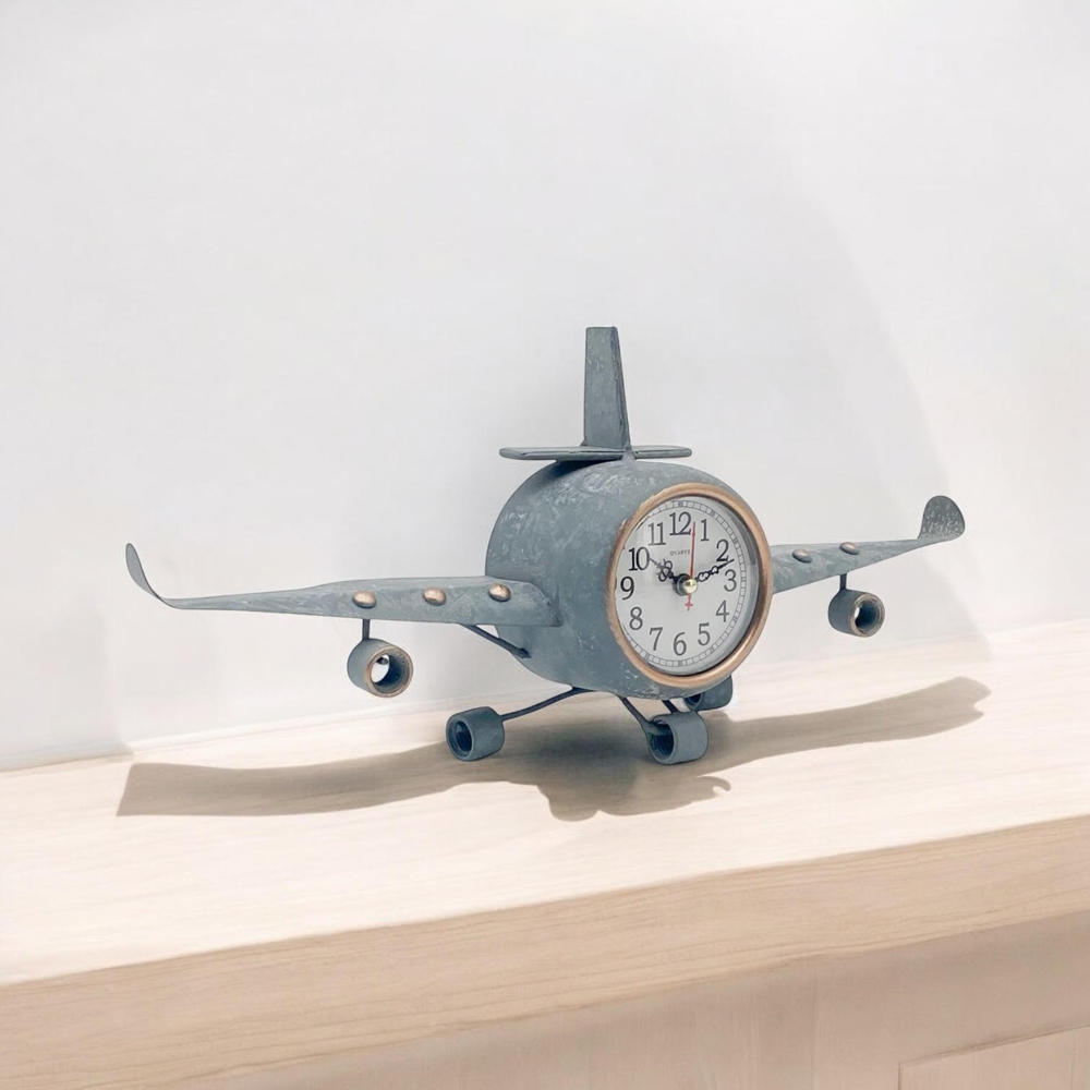 Acacia Home Grey Aeroplane Table Clock Image 2