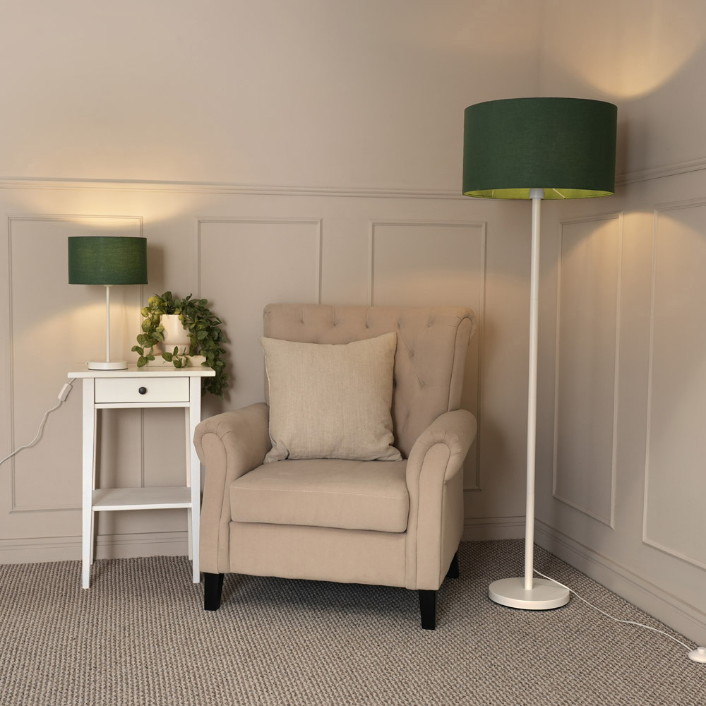 ValueLights Charlie Forest Green Drum Shade White Single Stem LED Floor Lamp Image 5