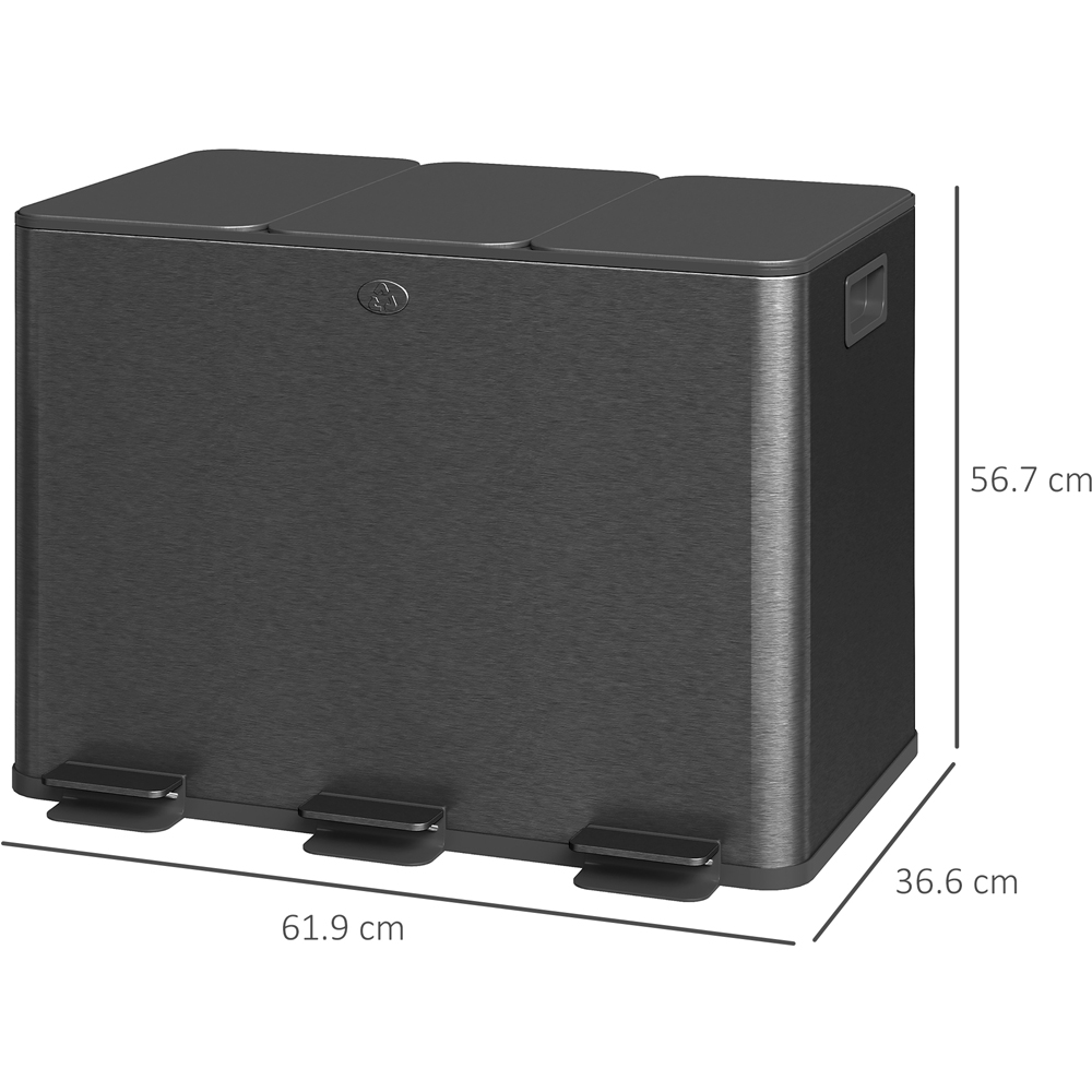 HOMCOM Triple Recycling Black Kitchen Pedal Bin 60L Image 9