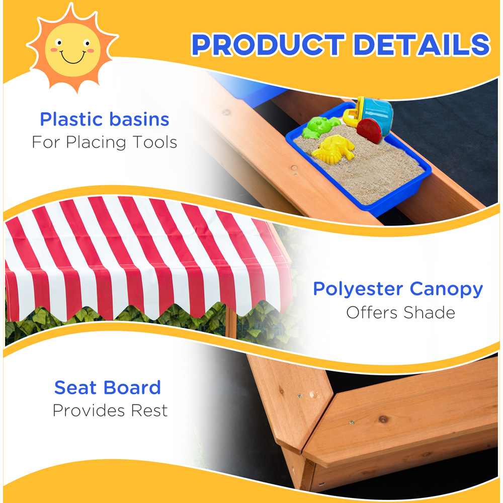Outsunny Kids Wooden Sandbox with Canopy and Basins Image 6