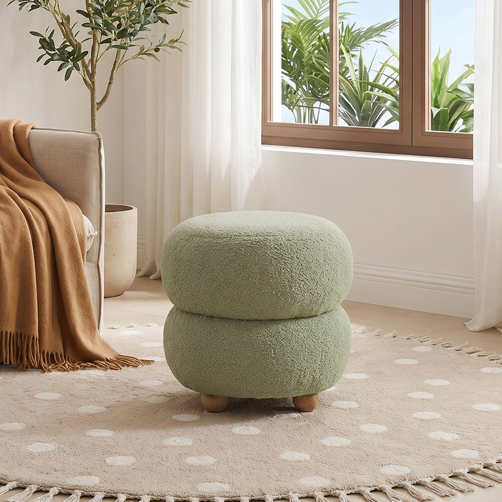 Living and Home Green Teddy Fleece Double Layer Round Footstool Image 7