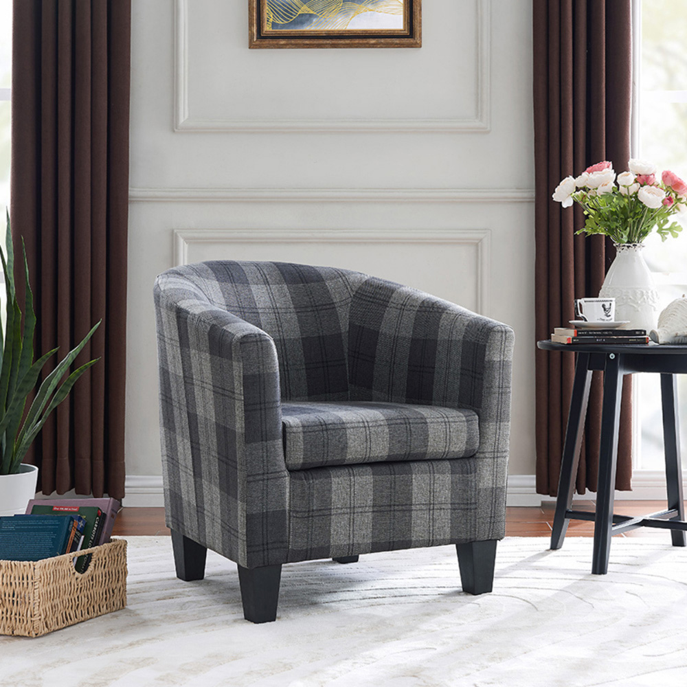 Home Detail Canberra Grey Tartan Tub Chair Image 5