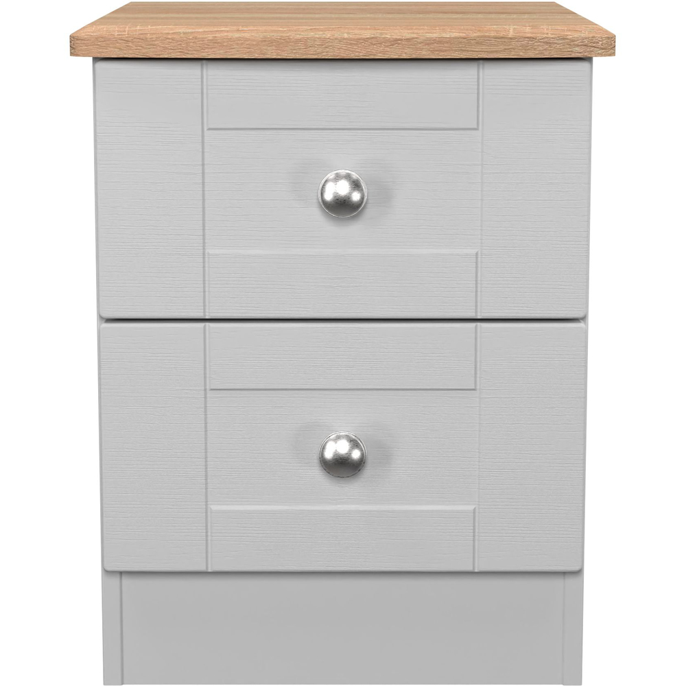 Crowndale Sussex 2 Drawer Grey Ash and Bardolino Oak Compact Bedside Cabinet Ready Assembled Image 2