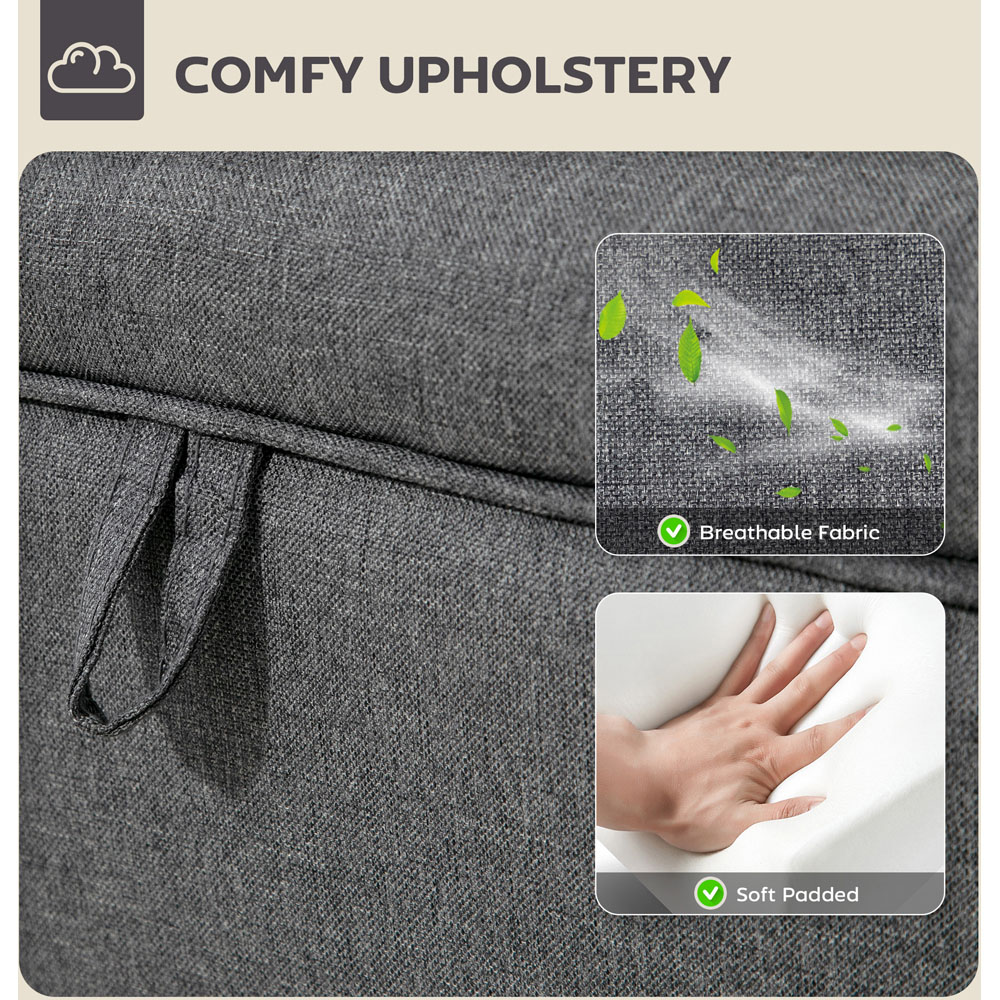 HOMCOM Charcoal Grey Linen Fabric Ottoman Storage Box Image 7