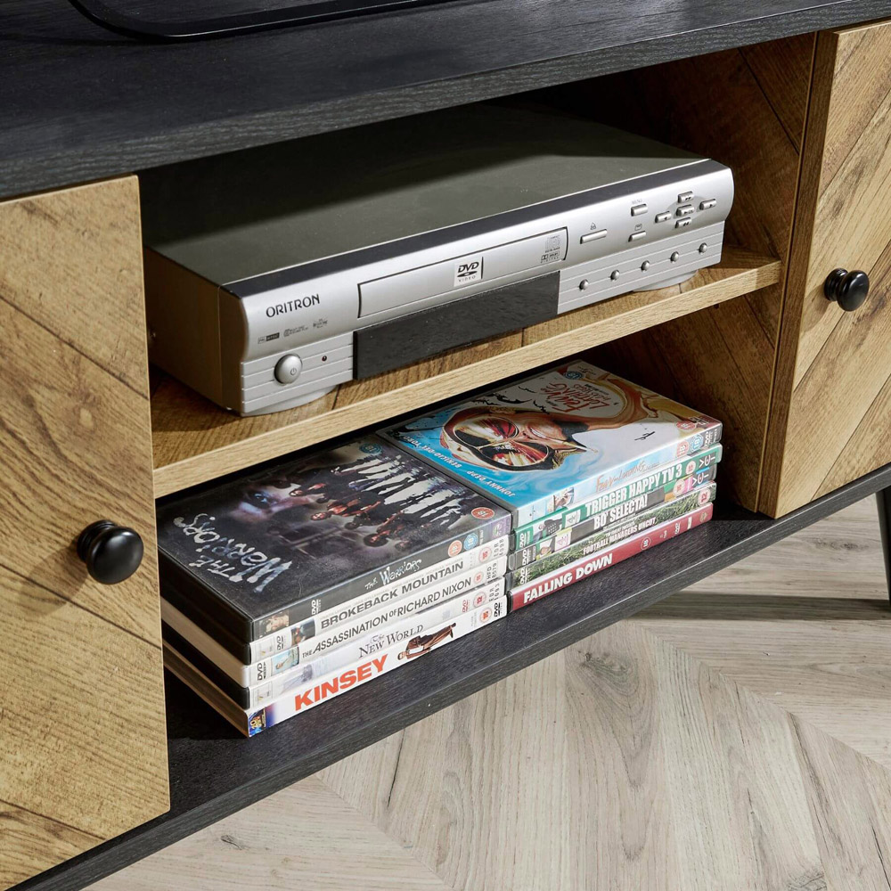 Home Source Dallas 2 Door 2 Shelf Black Frame TV Unit Image 4