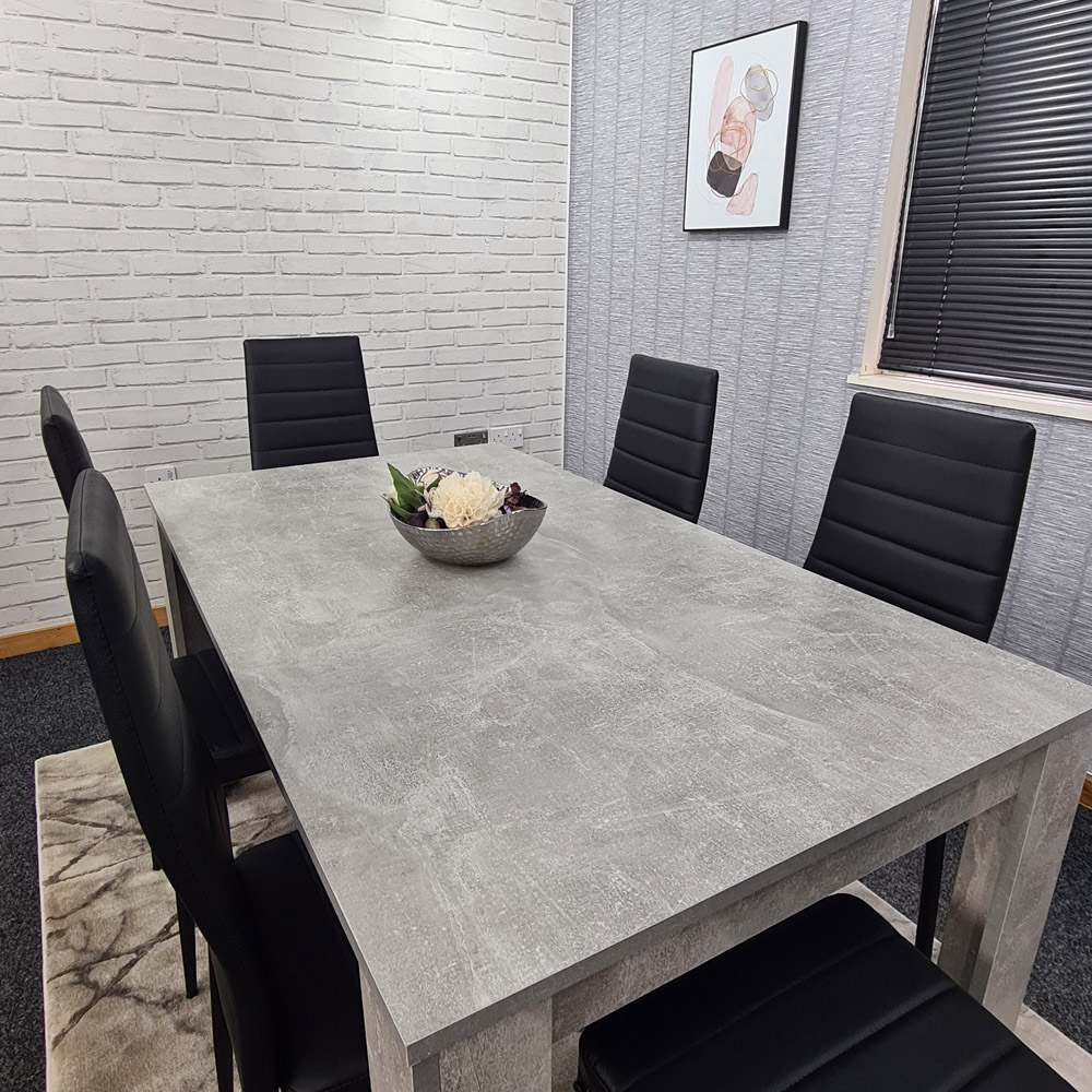 Portland Leather 6 Seater Dining Set Stone Grey and Black Image 2