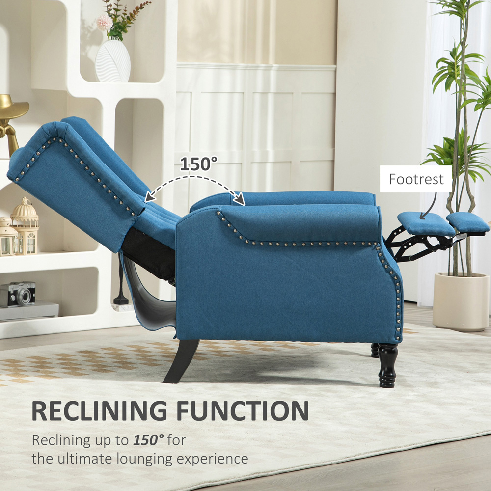 HOMCOM Blue Vintage Recliner Armchair with Nail Head Trim Image 5