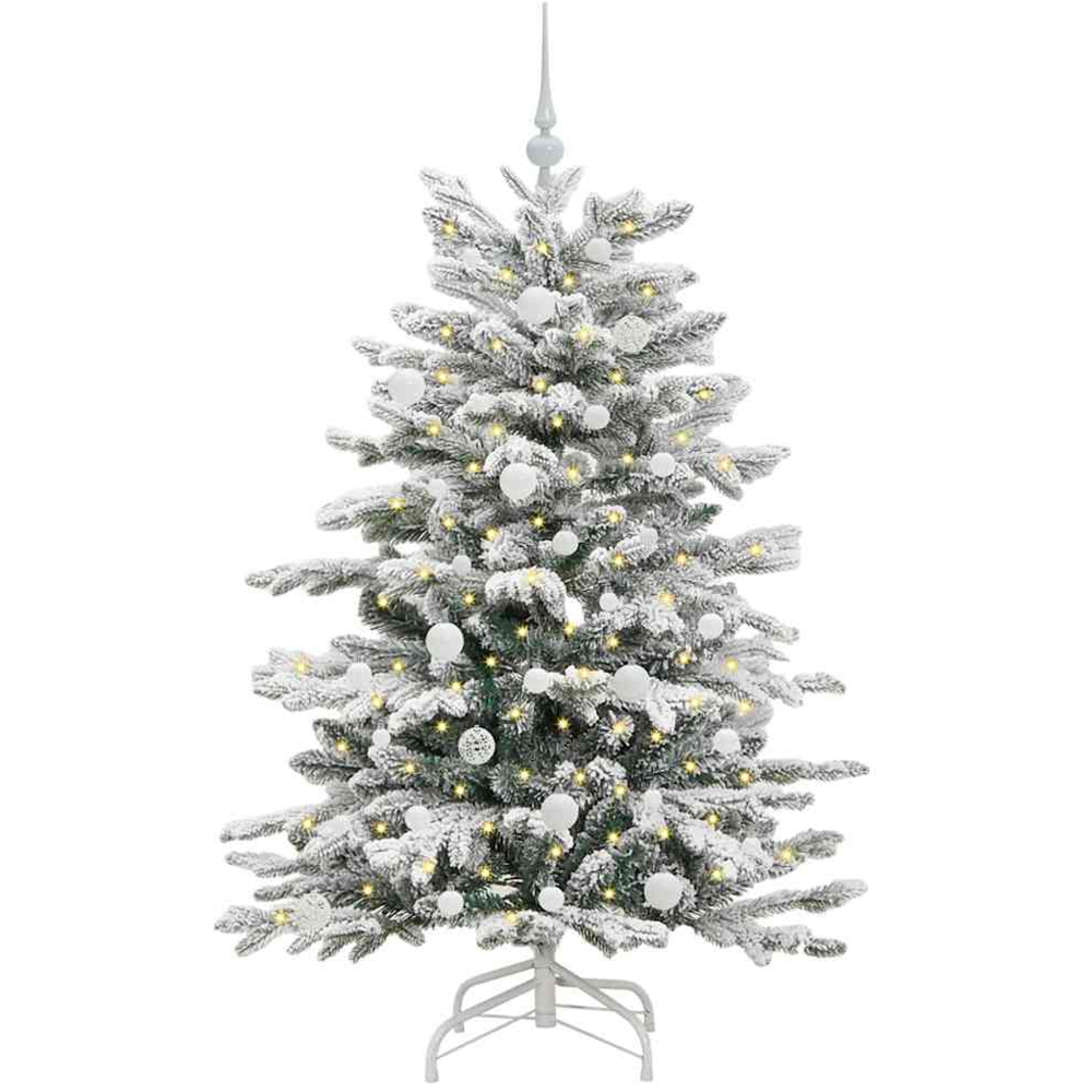 vidaXL Pre-Lit White Baubles White Artificial Snow Flocked Christmas Tree 5ft Image 1