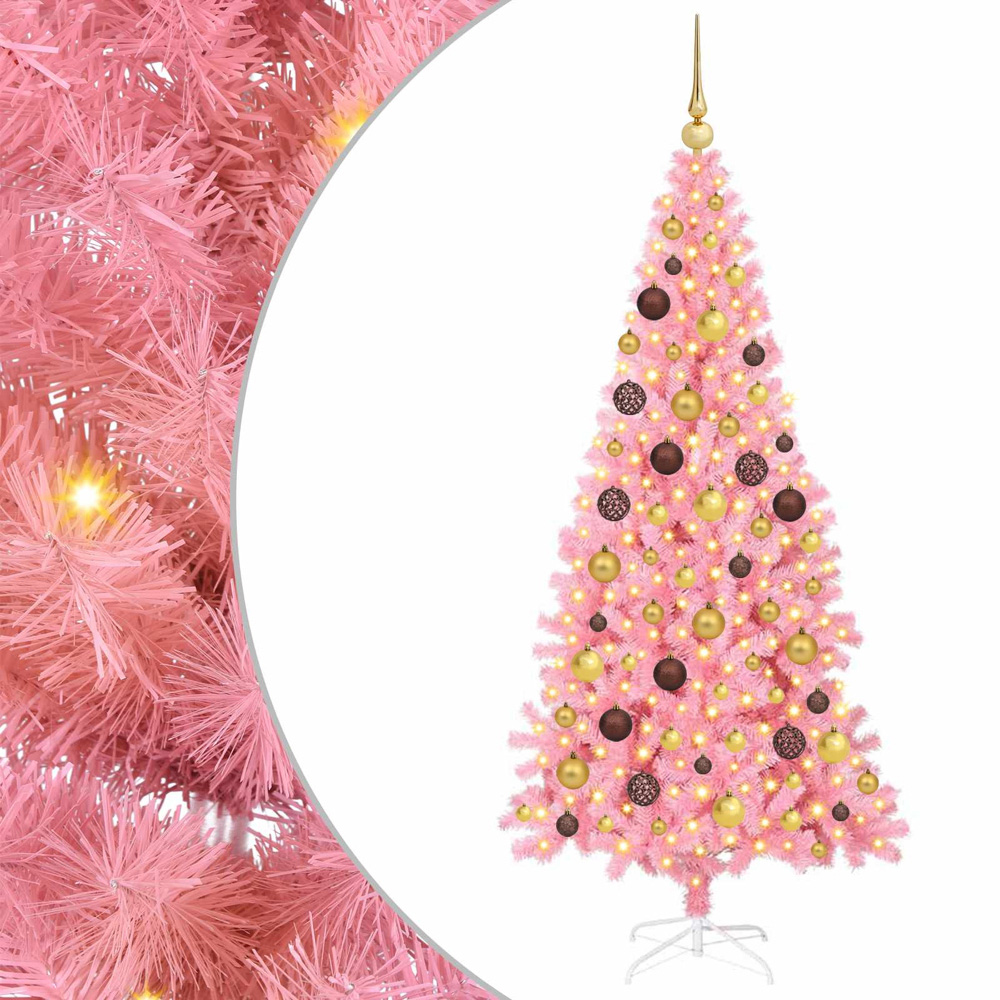 vidaXL Pre-Lit Gold Baubles Pink Artificial Christmas Tree 6ft Image 2