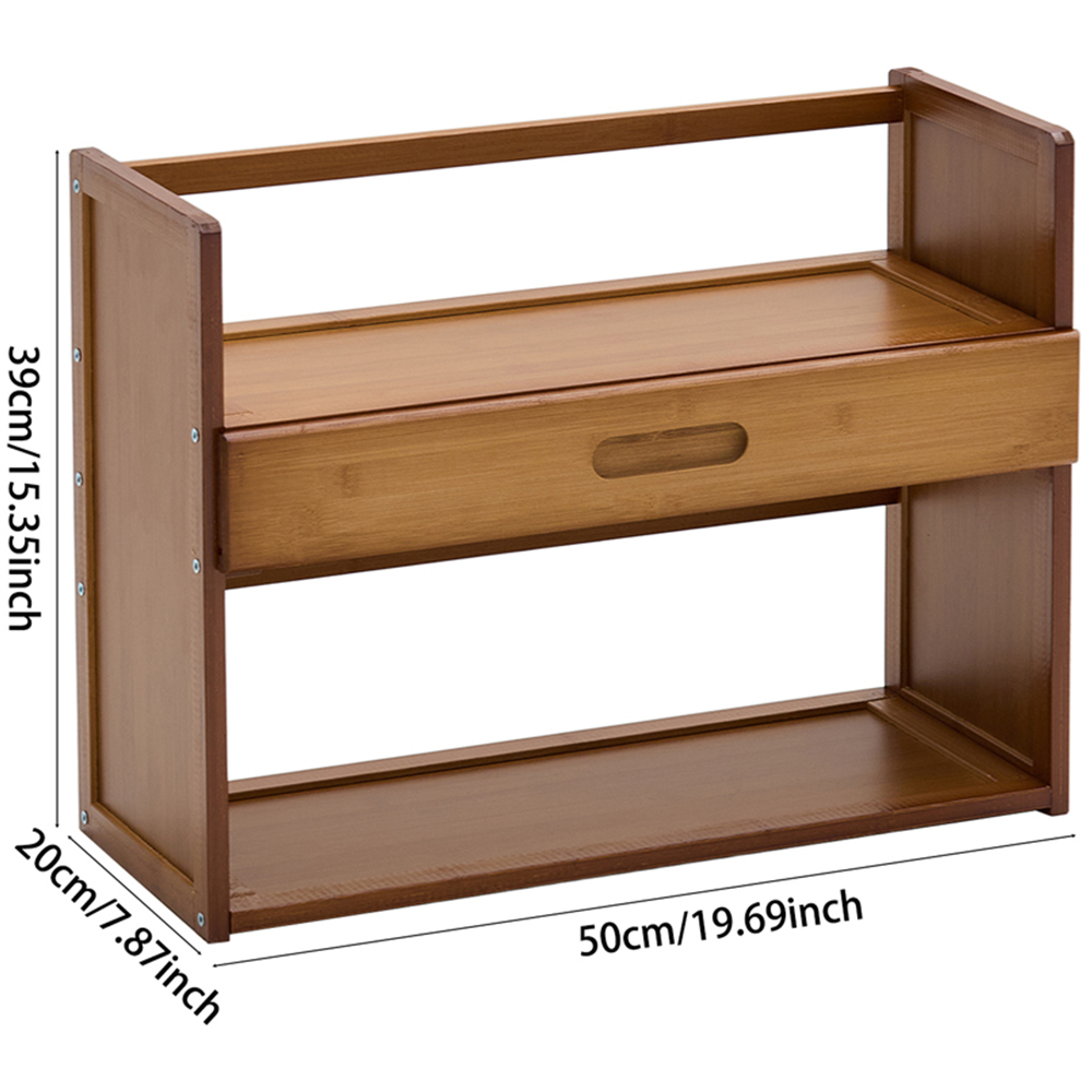Living and Home Single Drawer 2 Shelf Brown Bamboo Desktop Bookshelf Image 9