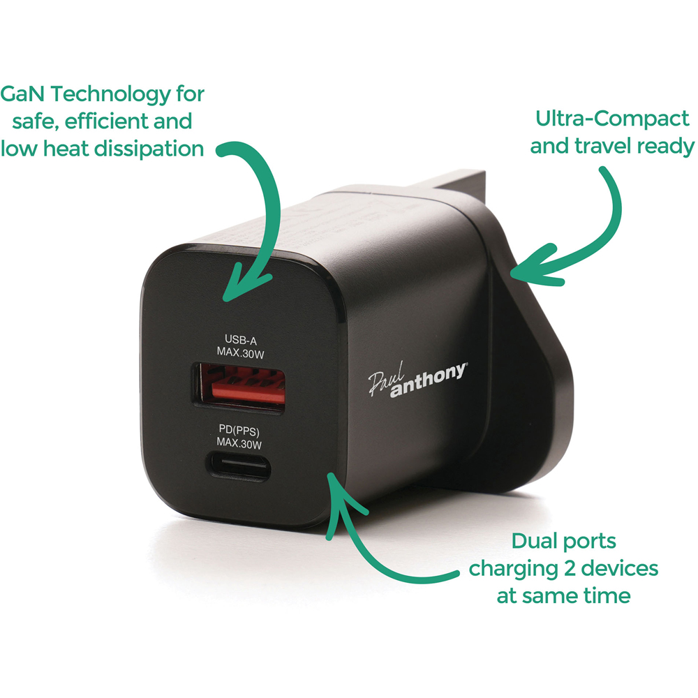 Paul Anthony USB-C and USB-A GaN Fast Charger 30W Image 4