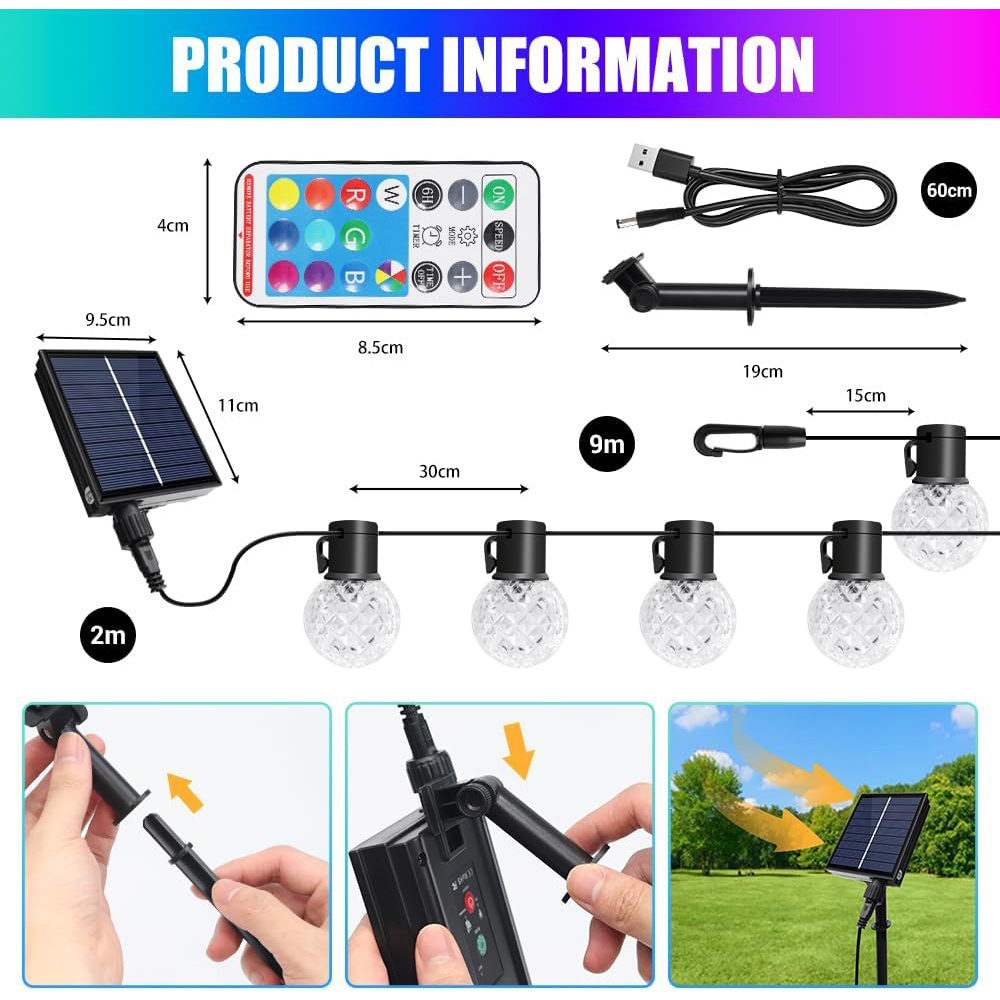 ExtraStar 25 RGB LED Smart Garden Solar String Festoon Light Image 6