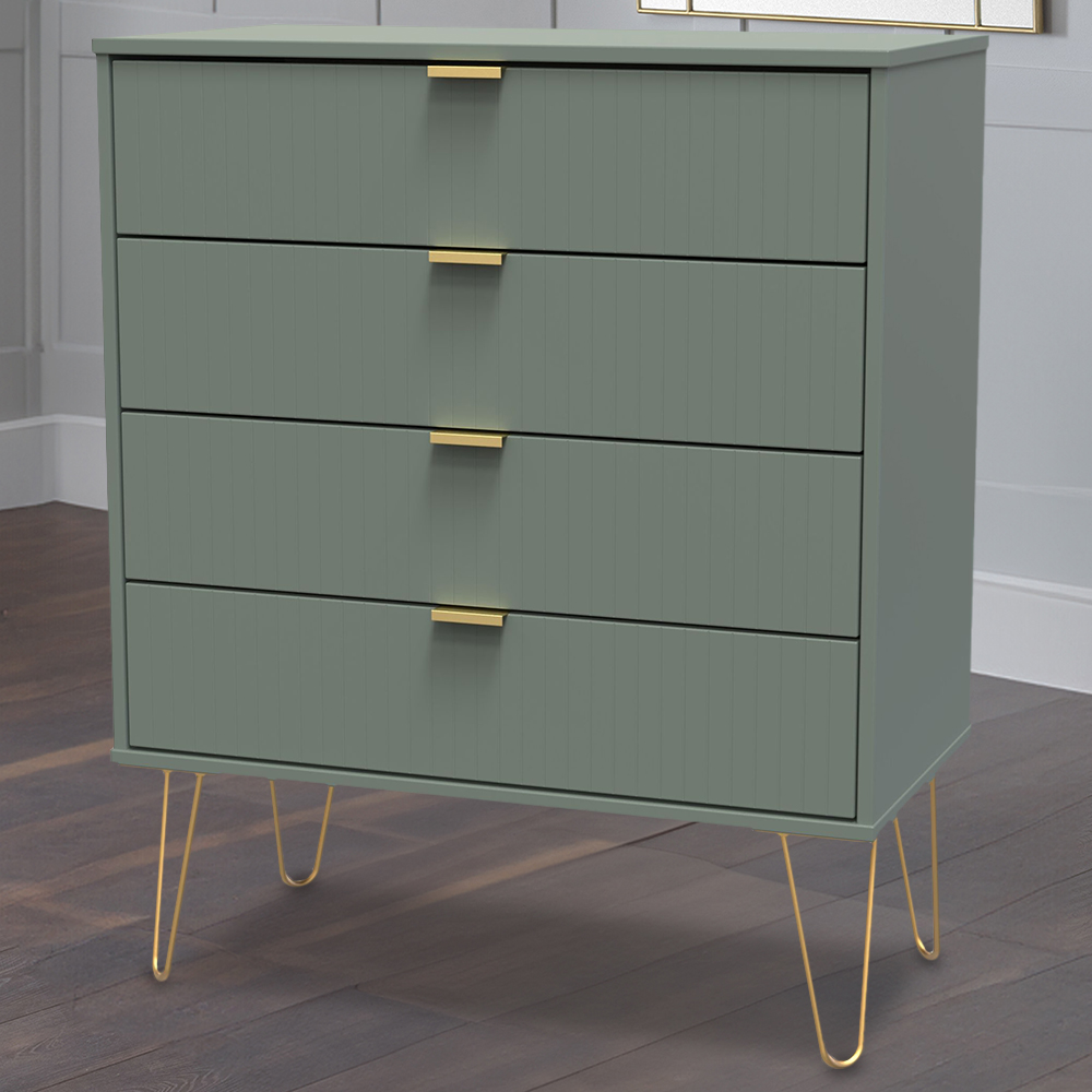 Crowndale 4 Drawer Reed Green Wide Chest of Drawers Ready Assembled Image 1