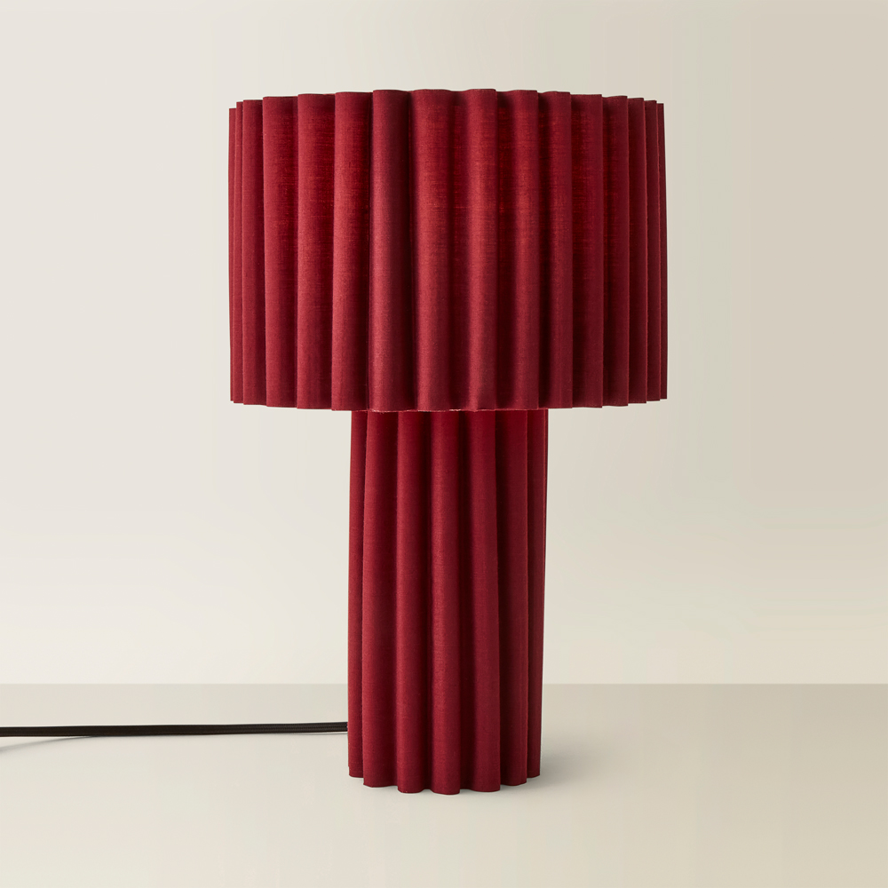 ValueLights Lenny Burgundy Wine Drum Lamp Shade Ribbed Full Fabric LED Table Lamp Image 5