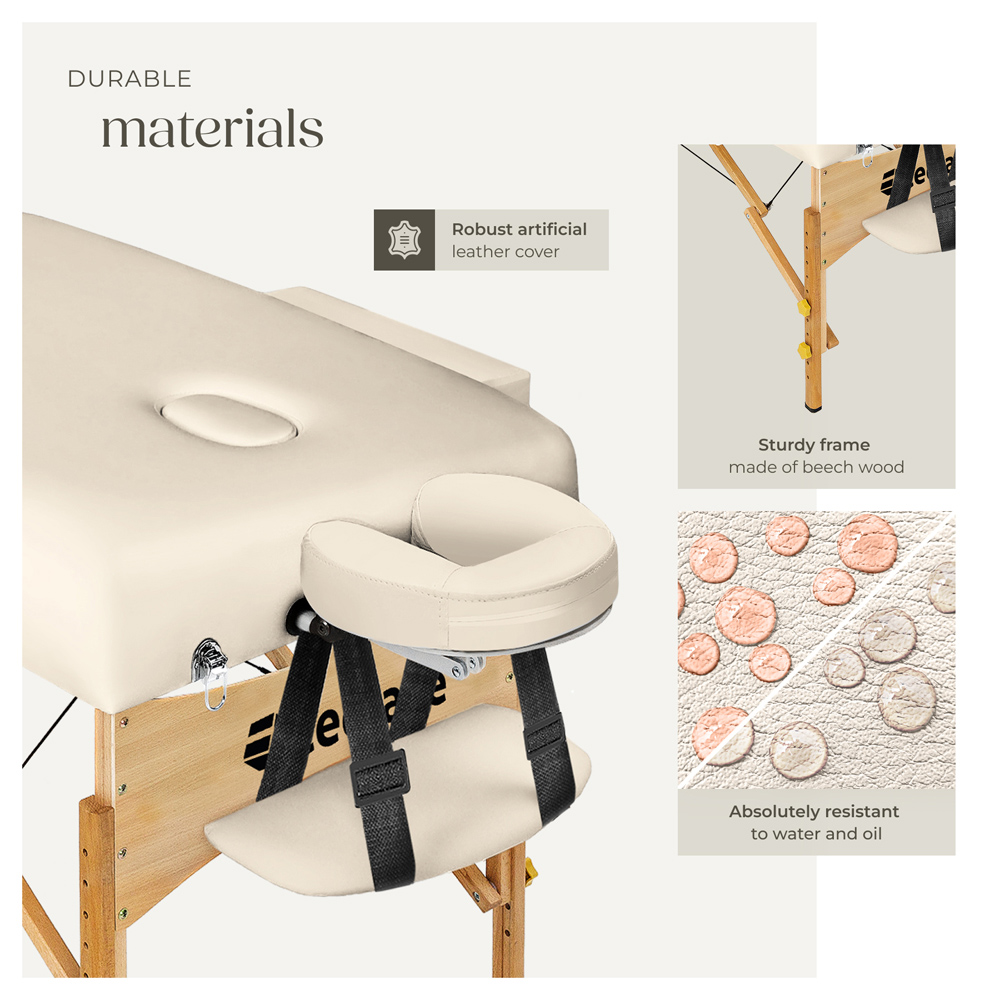 tectake Beige 3 Zone Portable Adjustable Massage Table with Headrest Armrests and Carry Bag Image 8