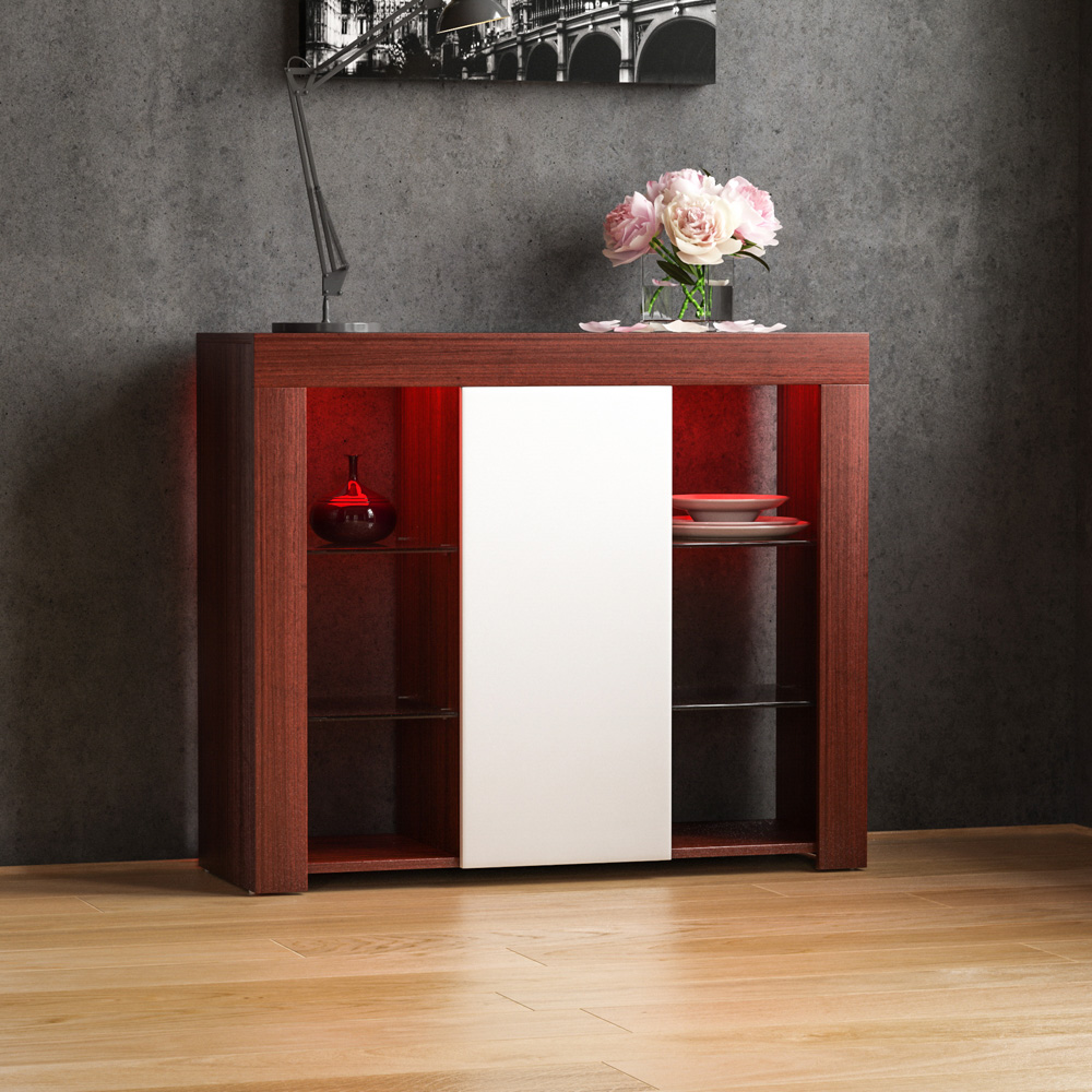 Vida Designs Azura Single Door Walnut and White LED Large Sideboard Image 8