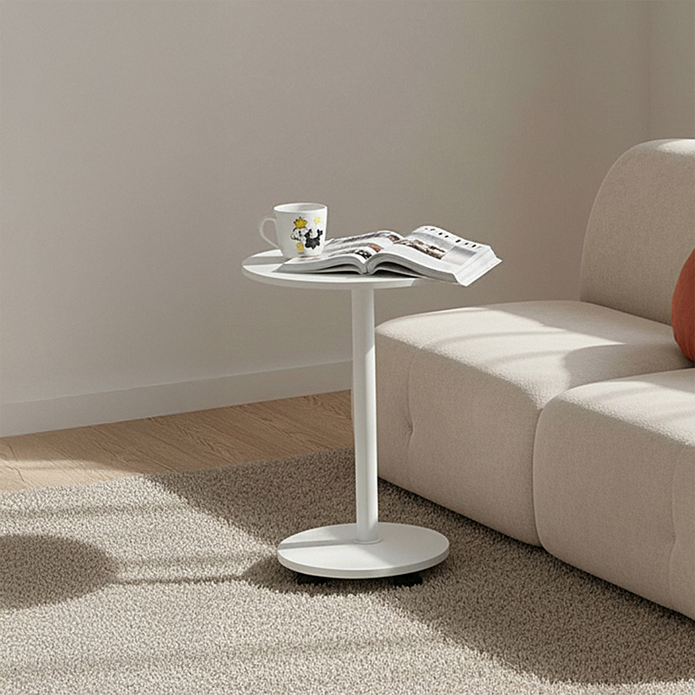 Living and Home White Round Side Table with Lockable Castors Image 8