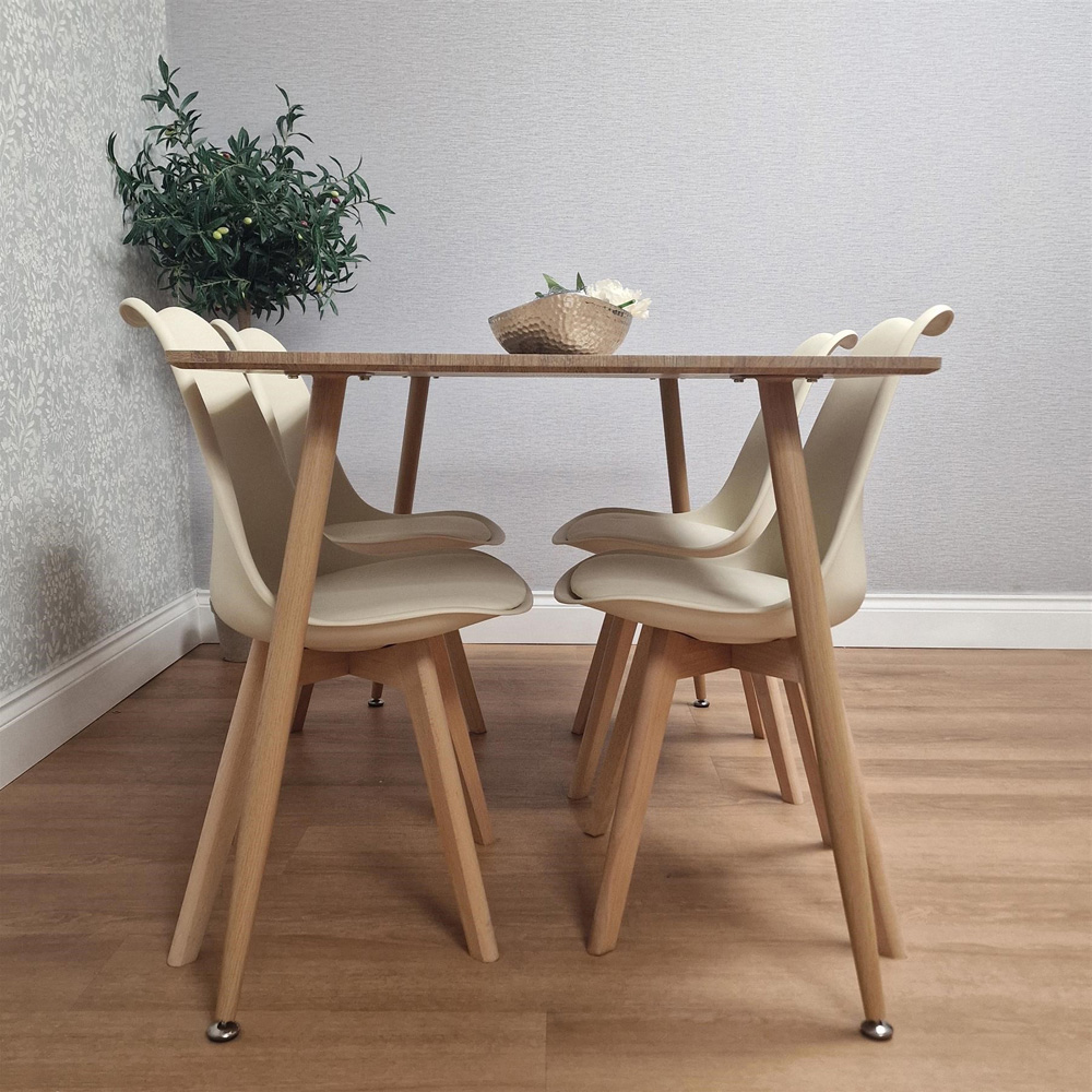 Kosy Koala 4 Seater Wood Effect Faux Leather Dining Set Cream Image 6