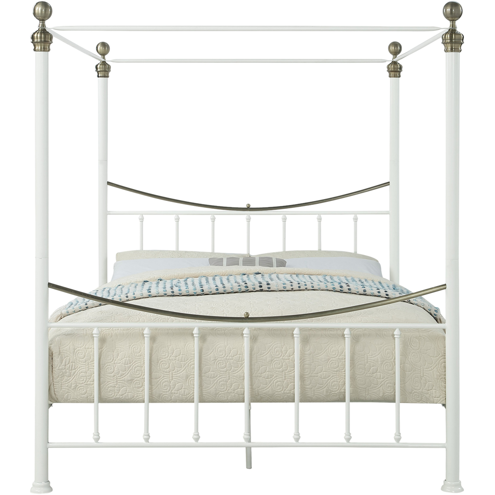 OAT Home Marylebone Double White and Brass Metal 4 Poster Bed Frame Image 4
