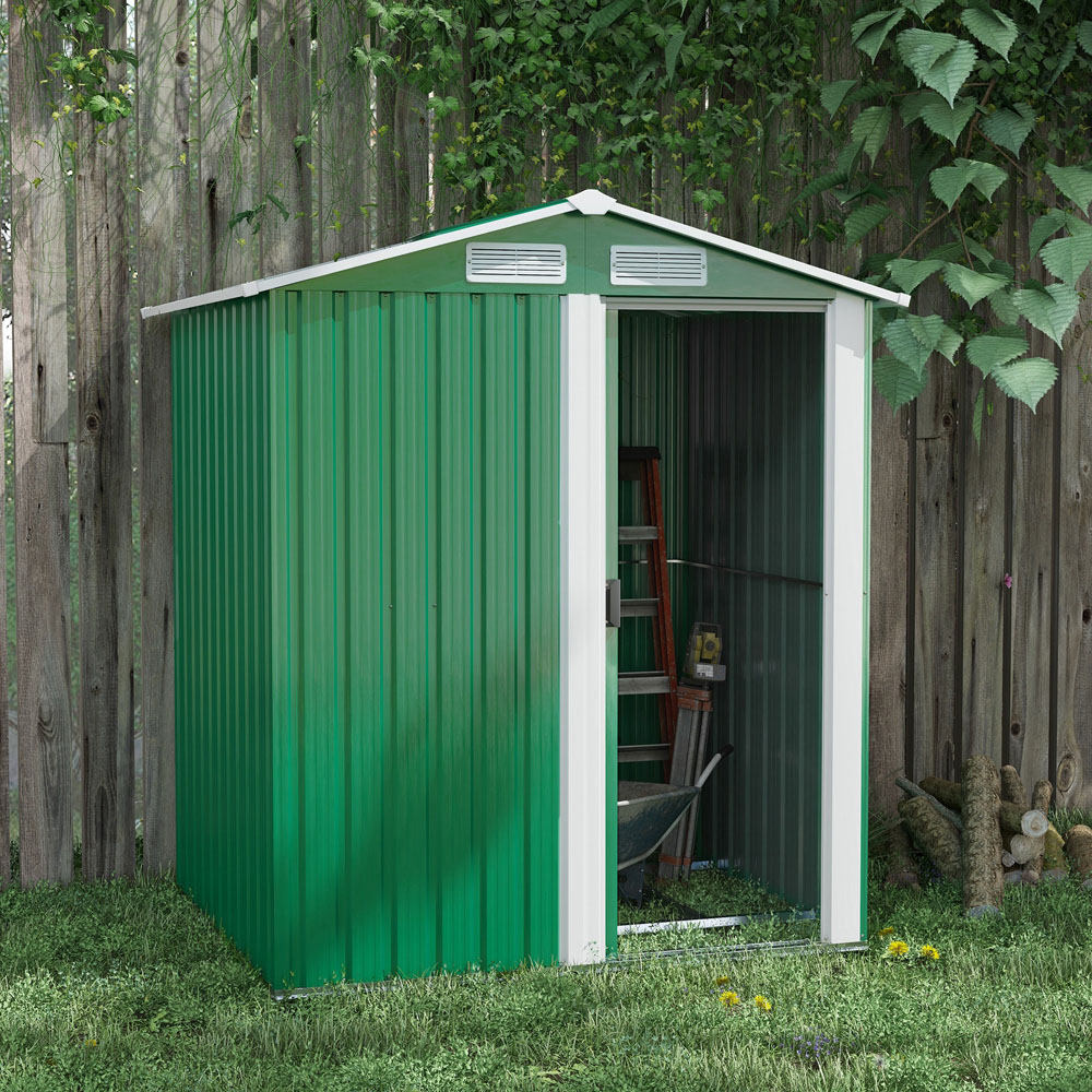 Outsunny 4.6 x 3.9ft Green Metal Garden Shed with Sloped Roof Image 2