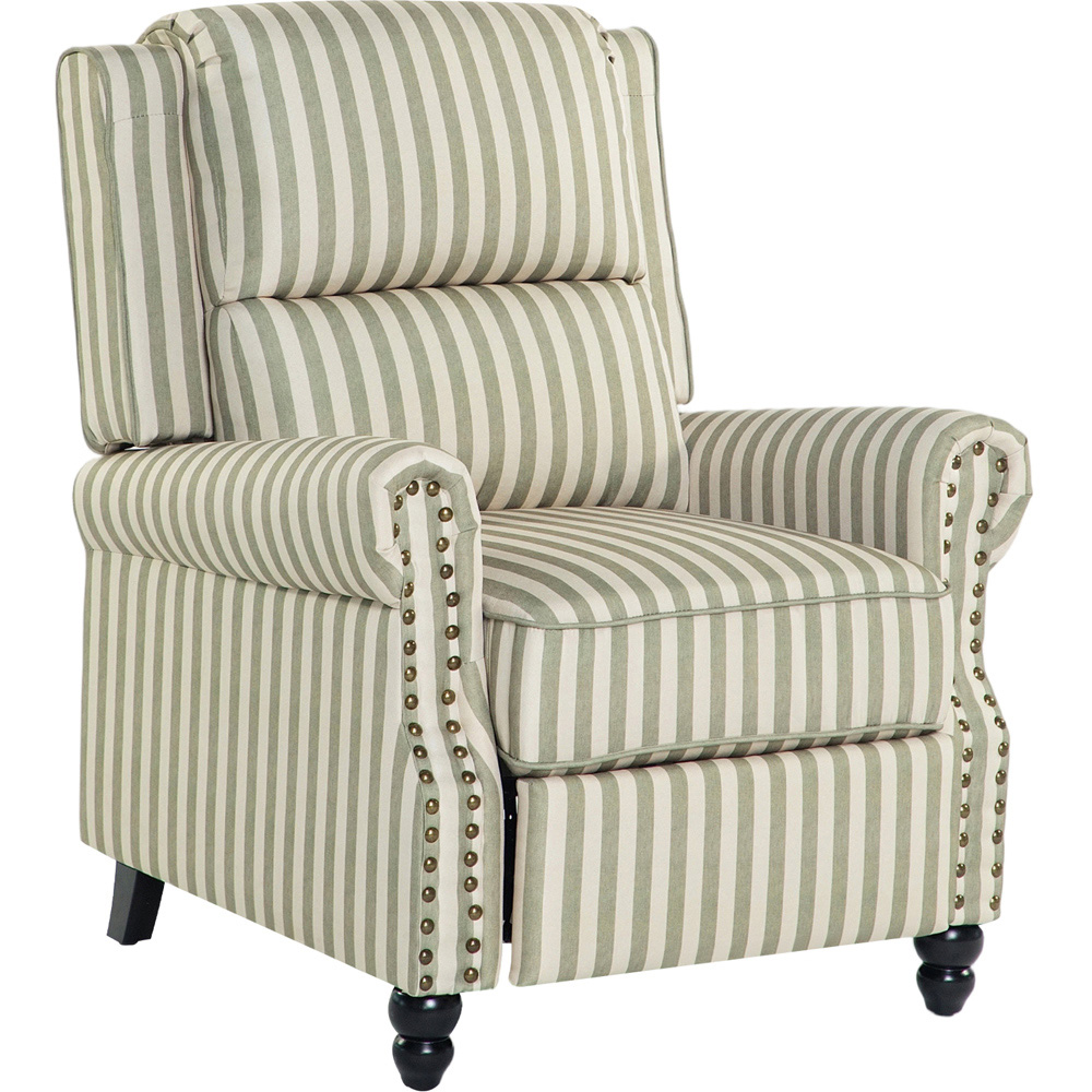 Living and Home Light Green Striped Wingback Recliner Armchair with Adjustable Backrest and Footrest Image 2