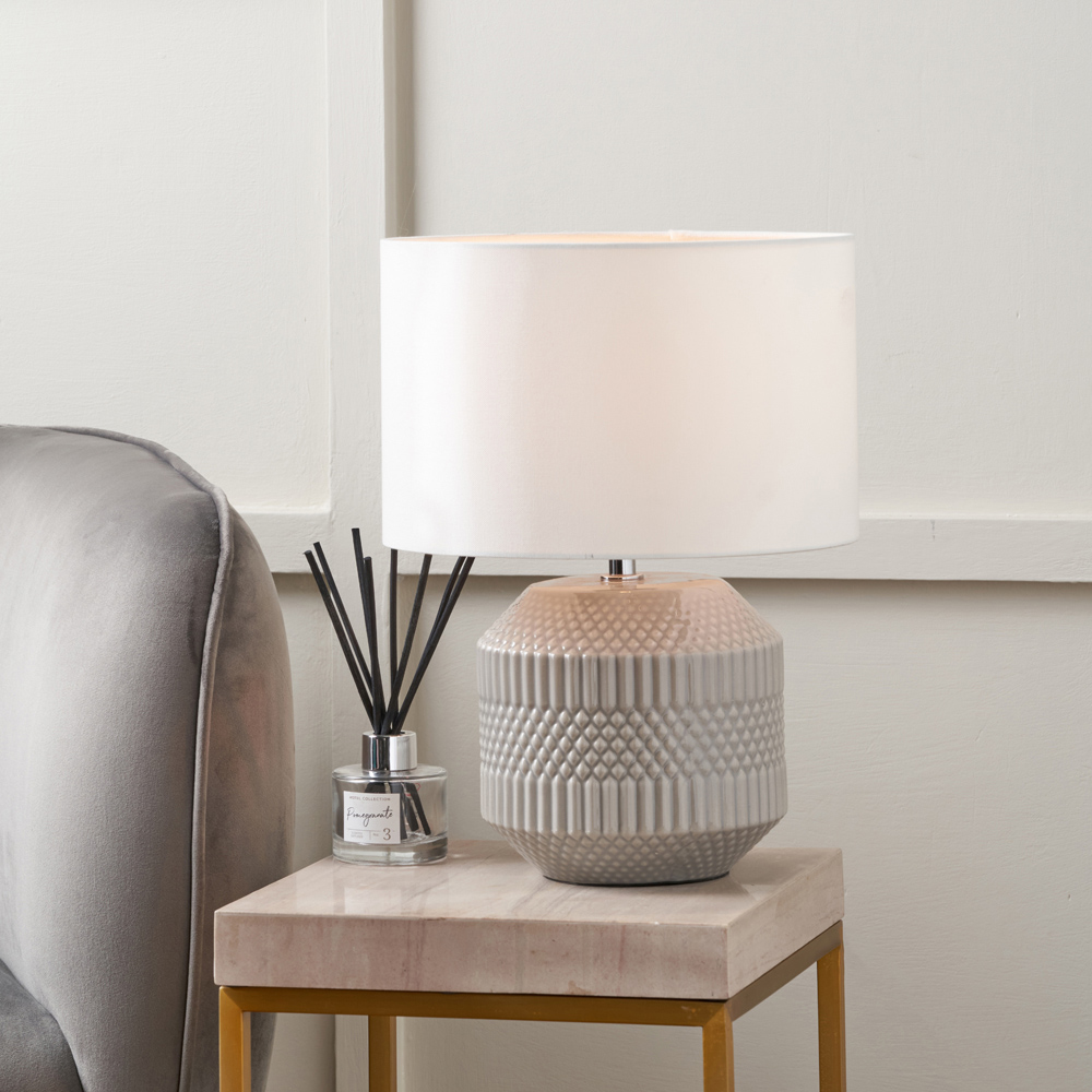 Pacific Lifestyle Meribel Grey Geo Textured Ceramic Table Lamp Image 2