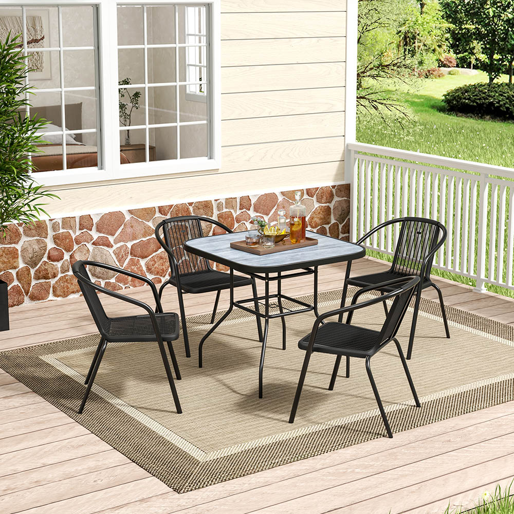 Living and Home Wicker 4 Seater Wood Grain Square Patio Set Image 6