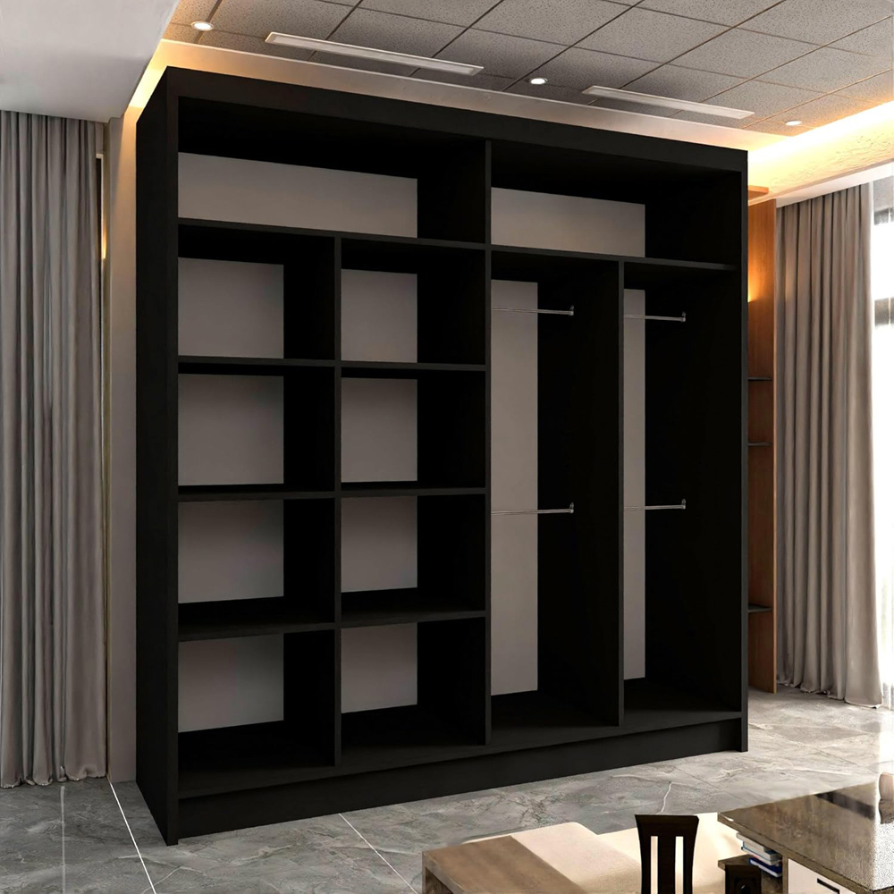 M N Furniture Cheen 2 Door Black Strip Mirrored Sliding Wardrobe 203cm Image 3